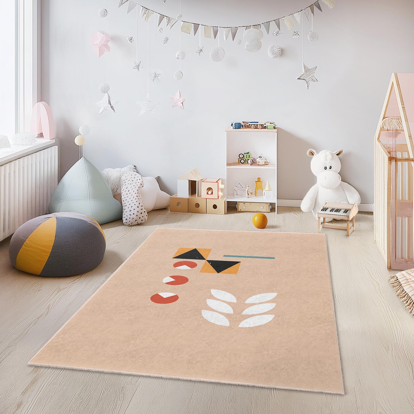 Geometrischer Kinderteppich: Moderner Spielzimmerteppich, farbenfrohe Kinderzimmerdekoration