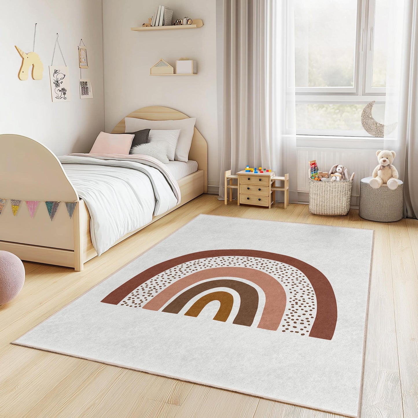 Regenbogenmuster-Kinderzimmerteppich, rechteckiger Spielteppich, weicher Kinderzimmerteppich, bunter Kleinkinderteppich, Spielzimmerdekoration, Kinderteppich