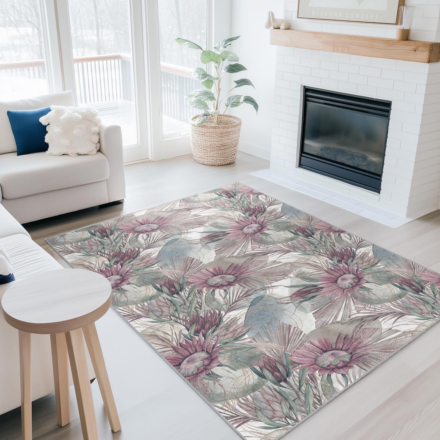 Rechteckiger Teppich „Florale Eleganz“, Teppich mit botanischem Design, Teppich mit Blumenmuster für die Heimdekoration, Wohnzimmer, Schlafzimmer, Esszimmer