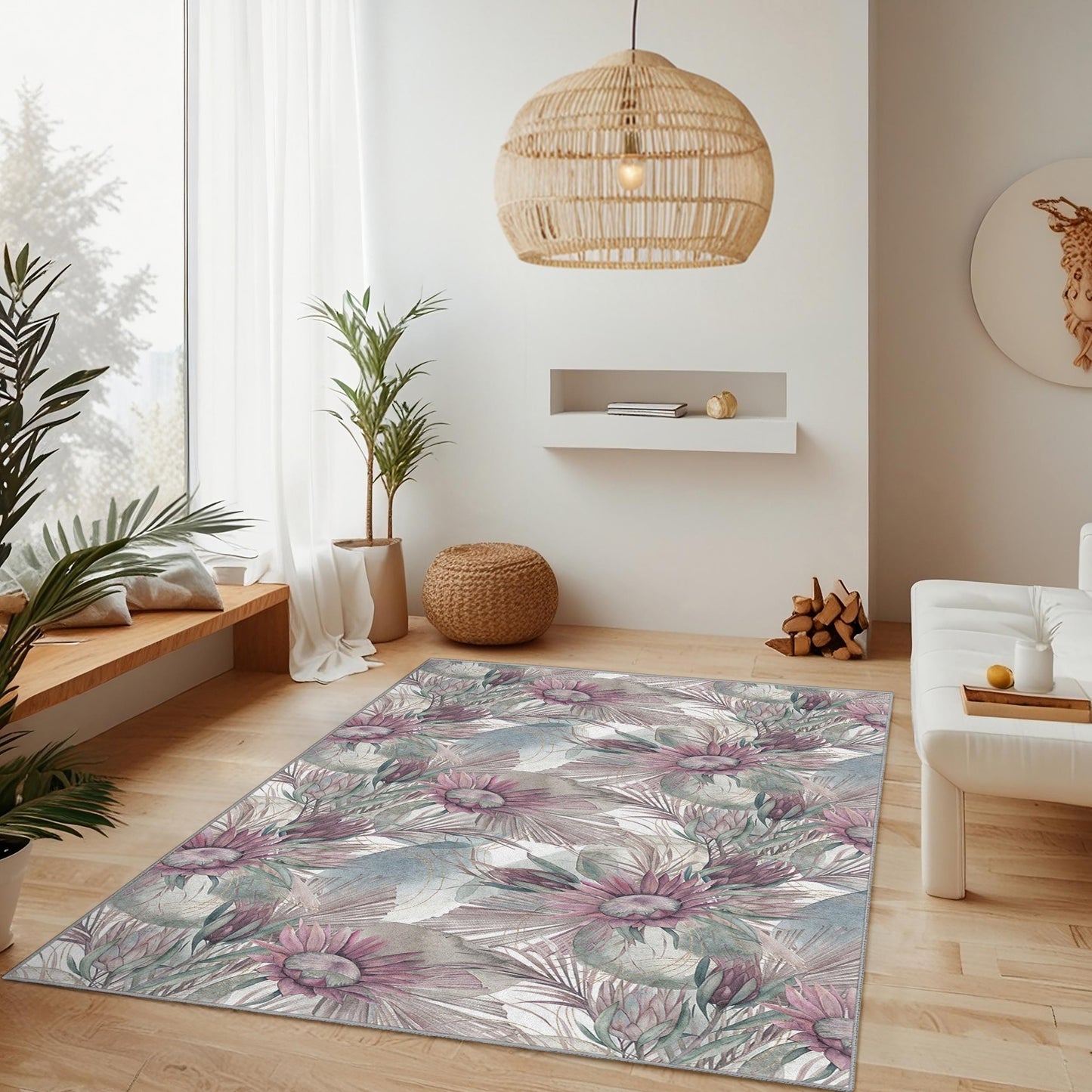 Rechteckiger Teppich „Florale Eleganz“, Teppich mit botanischem Design, Teppich mit Blumenmuster für die Heimdekoration, Wohnzimmer, Schlafzimmer, Esszimmer
