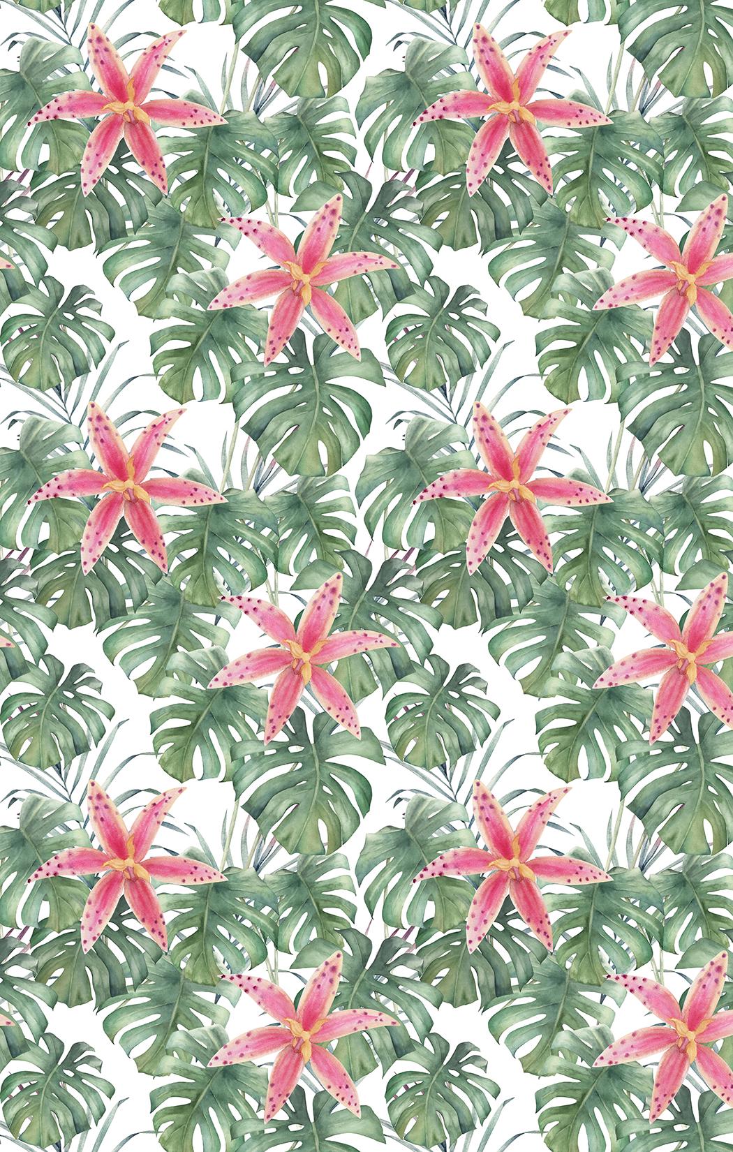 Rechteckiger Teppich mit tropischem Blumenmuster, Monstera-Blatt und rosa Blüte, für den Innenbereich, als Wohnaccessoire, Wohnzimmerteppich, Boho-Chic-Teppich