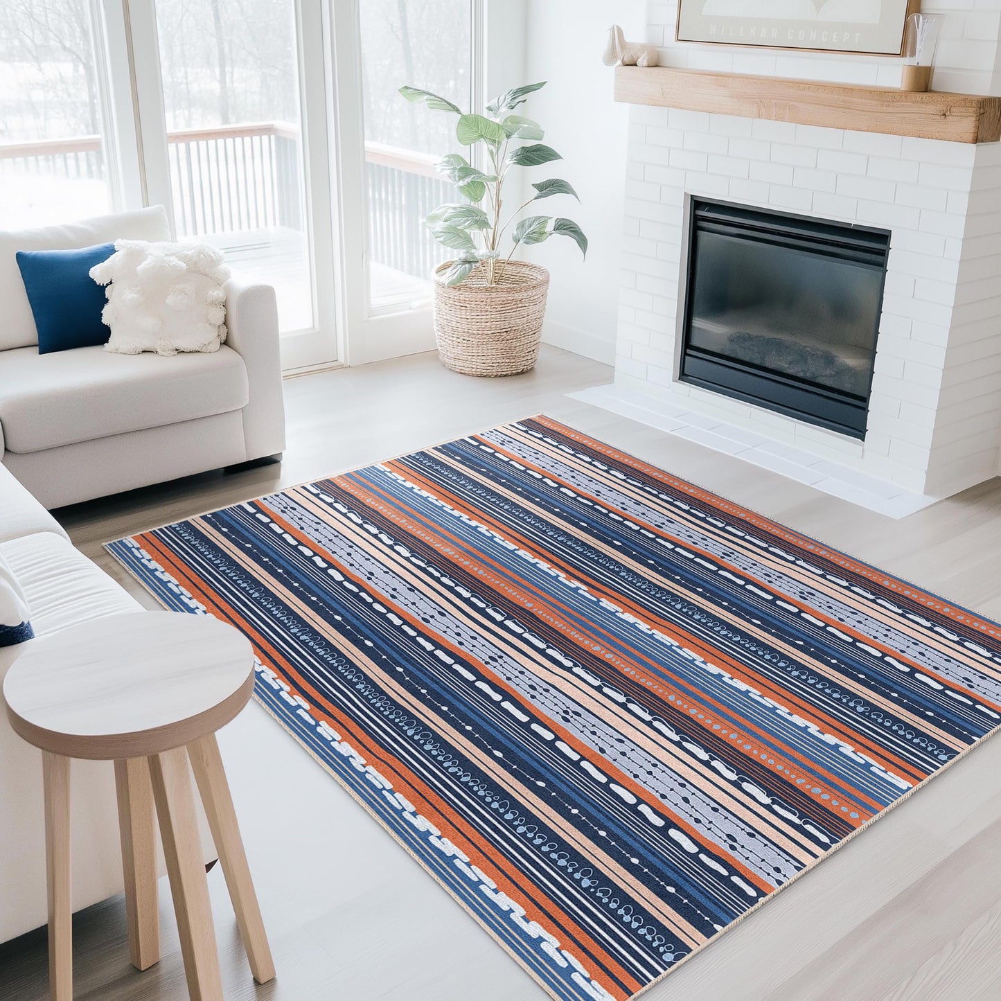 Eleganter, gestreifter rechteckiger Teppich, modernes geometrisches Design, weicher Wohnzimmerteppich, dekorative Fußmatte für Zuhause