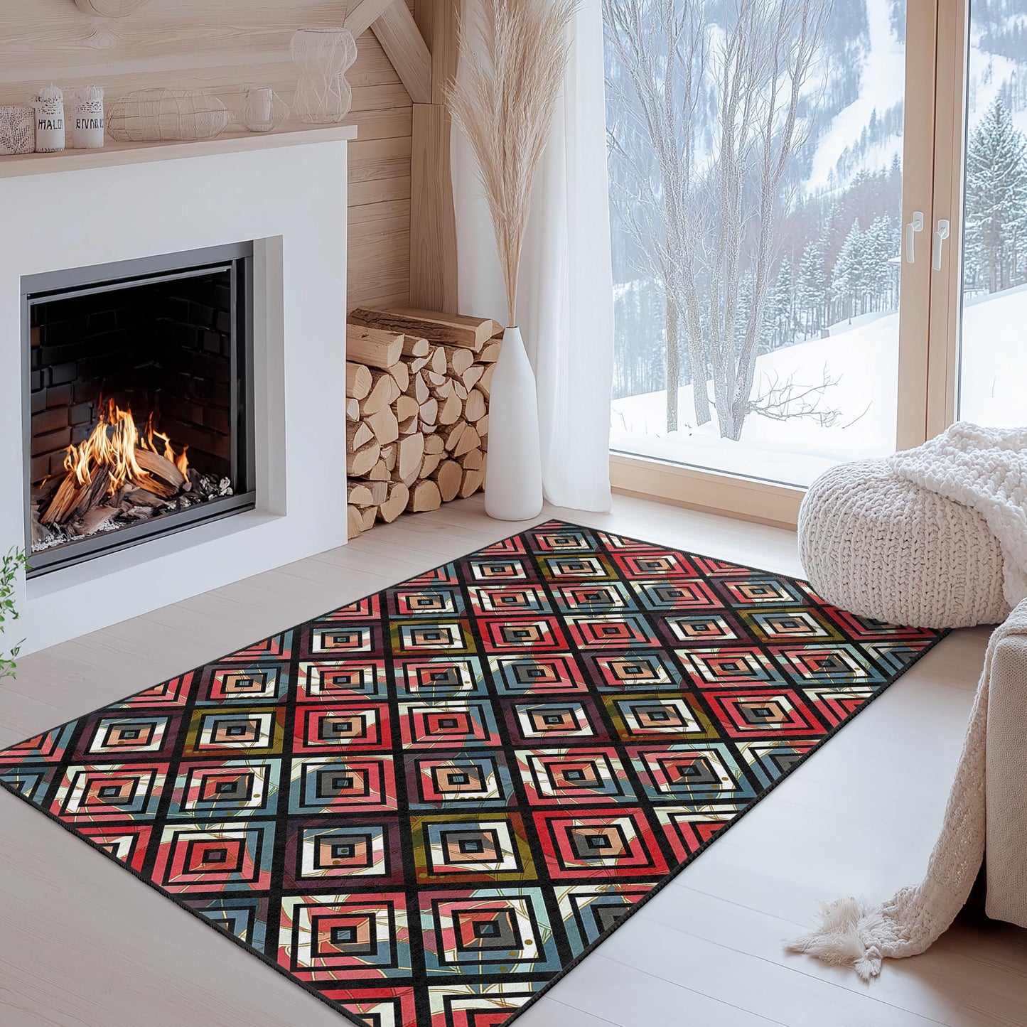 Rechteckiger Teppich mit geometrischem Muster, moderner Teppich im Rautenmuster, stilvoller Wohnzimmerteppich, Wohnaccessoire, Schlafzimmerteppich