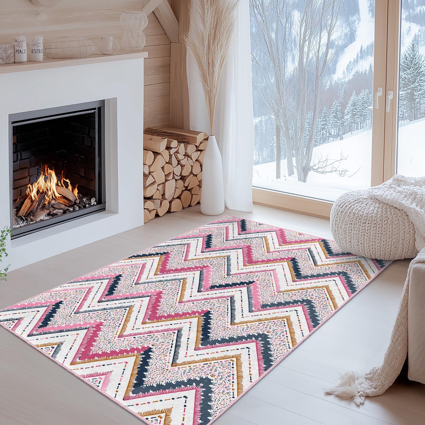 Rechteckiger Teppich mit Chevron-Muster, moderner geometrischer Teppich, weicher Wohnzimmerteppich, stilvolle Wohndekoration, elegante Fußmatte