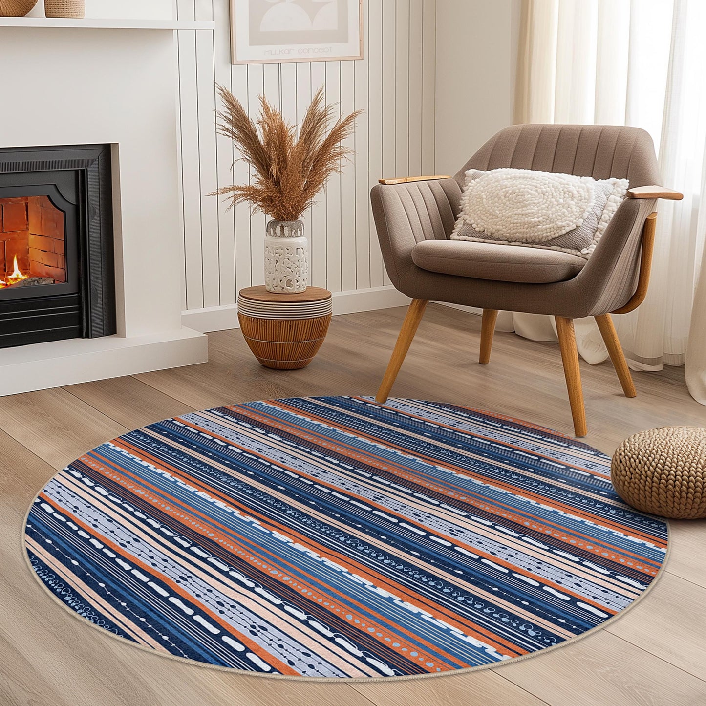 Marineblau gestreifter Teppich, moderner geometrischer rechteckiger Teppich, weicher Indoor-Teppich für das Wohnzimmer, stilvolle Wohndekoration, vielseitig einsetzbarer Teppich