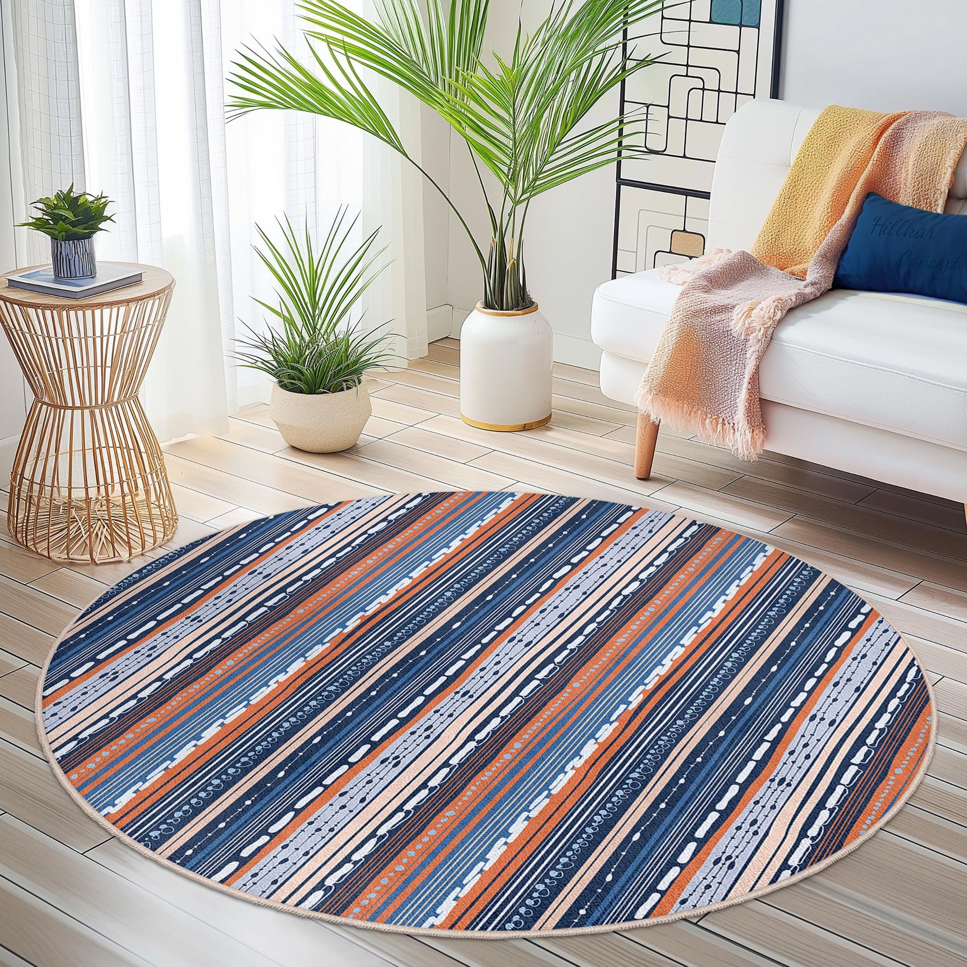 Navy Blue Striped Area Rug, Modern Geometric Rectangular Rug, Soft Indoor Carpet for Living Room, Stylish Home Decor, Multi-Use Rug