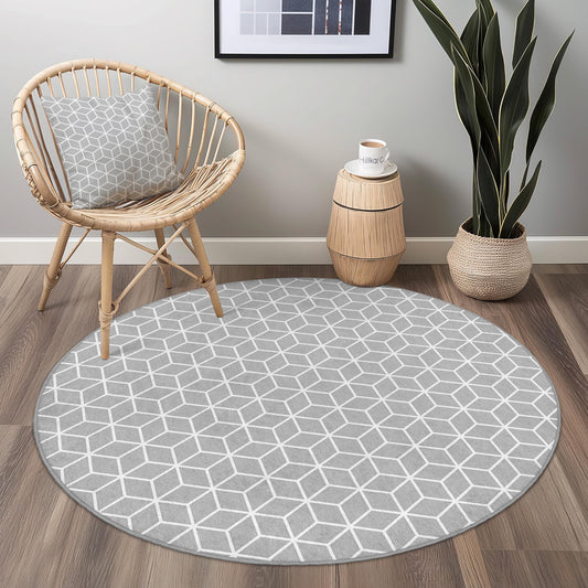 Geometric Round Area Rug, Stylish Grey Honeycomb Pattern Carpet, Modern Home Decor, Round Rug for Living Room, Bedroom, Office