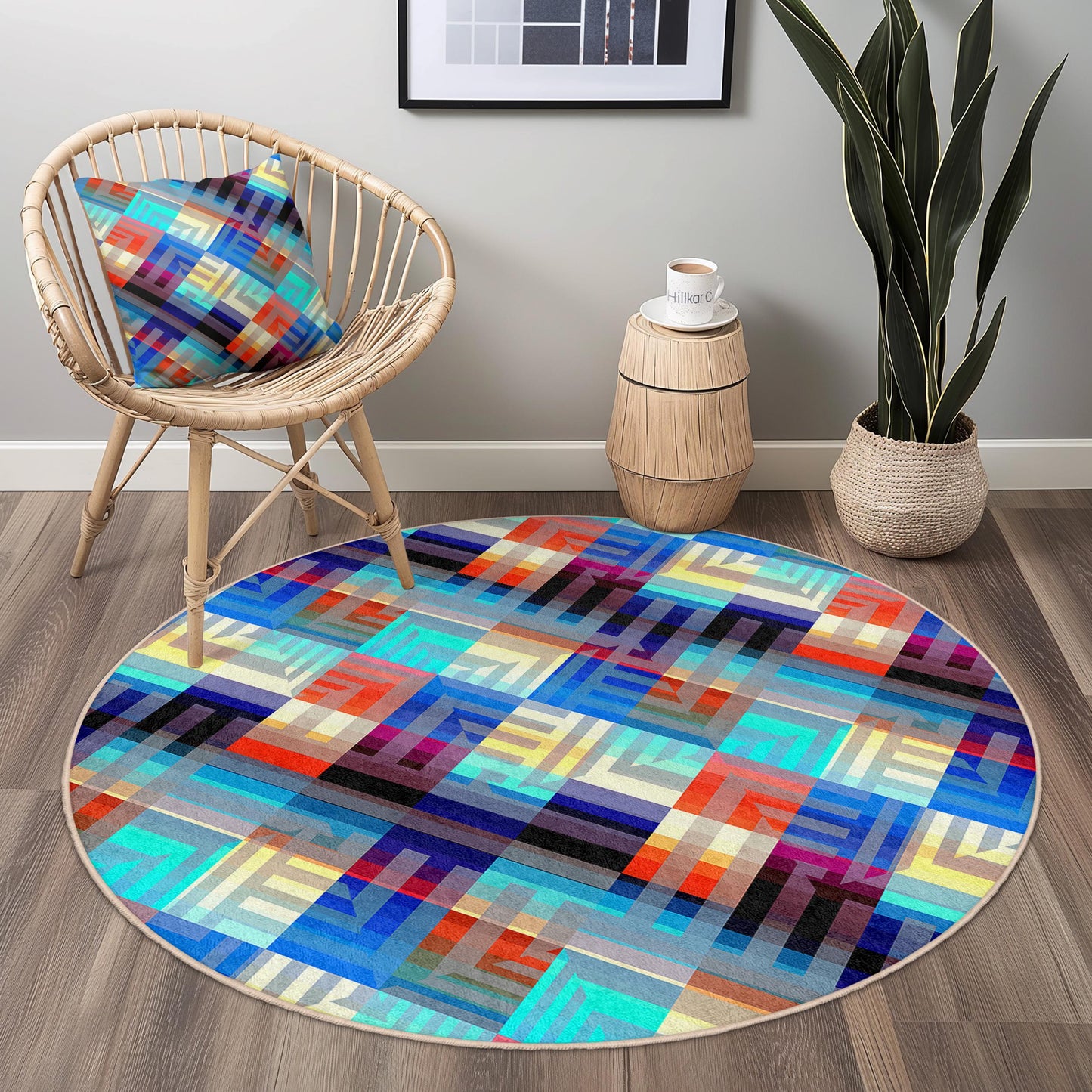 Stilvoller, geometrischer, runder Teppich, moderner abstrakter runder Teppich, Heimdekor-Teppich, weicher runder Teppich für Wohnzimmer, Schlafzimmer und Büro