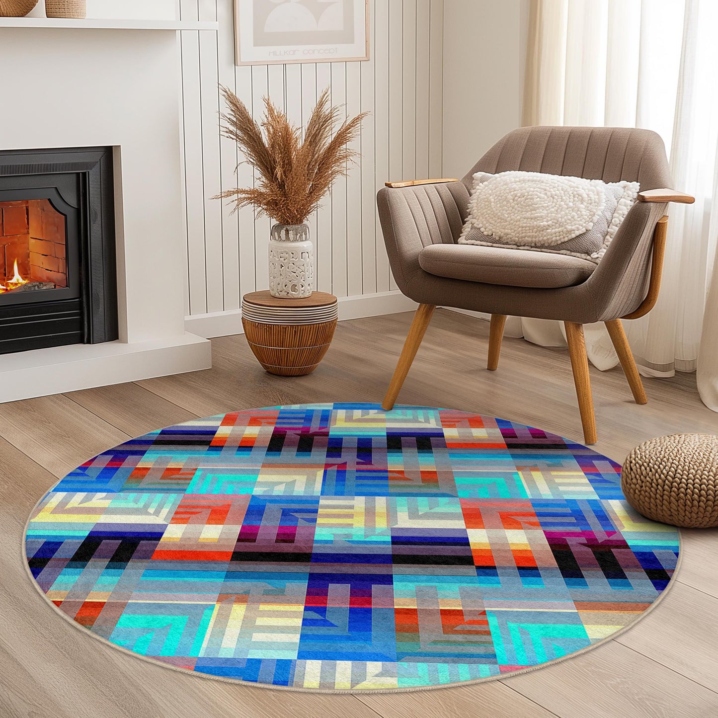 Stilvoller, geometrischer, runder Teppich, moderner abstrakter runder Teppich, Heimdekor-Teppich, weicher runder Teppich für Wohnzimmer, Schlafzimmer und Büro