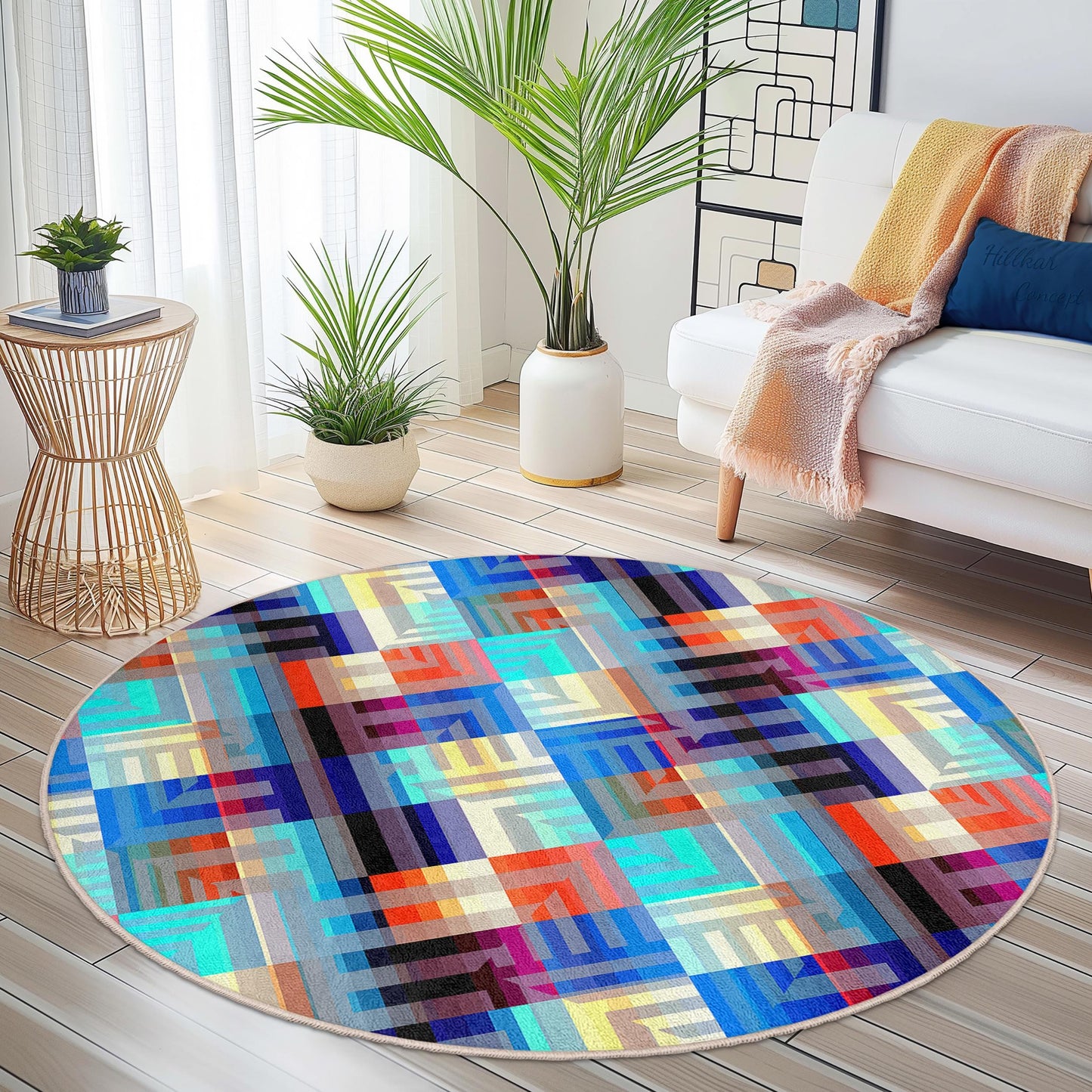Stylish Geometric Round Area Rug, Modern Abstract Round Carpet, Home Decor Rug, Soft Round Rug for Living Room, Bedroom and Office