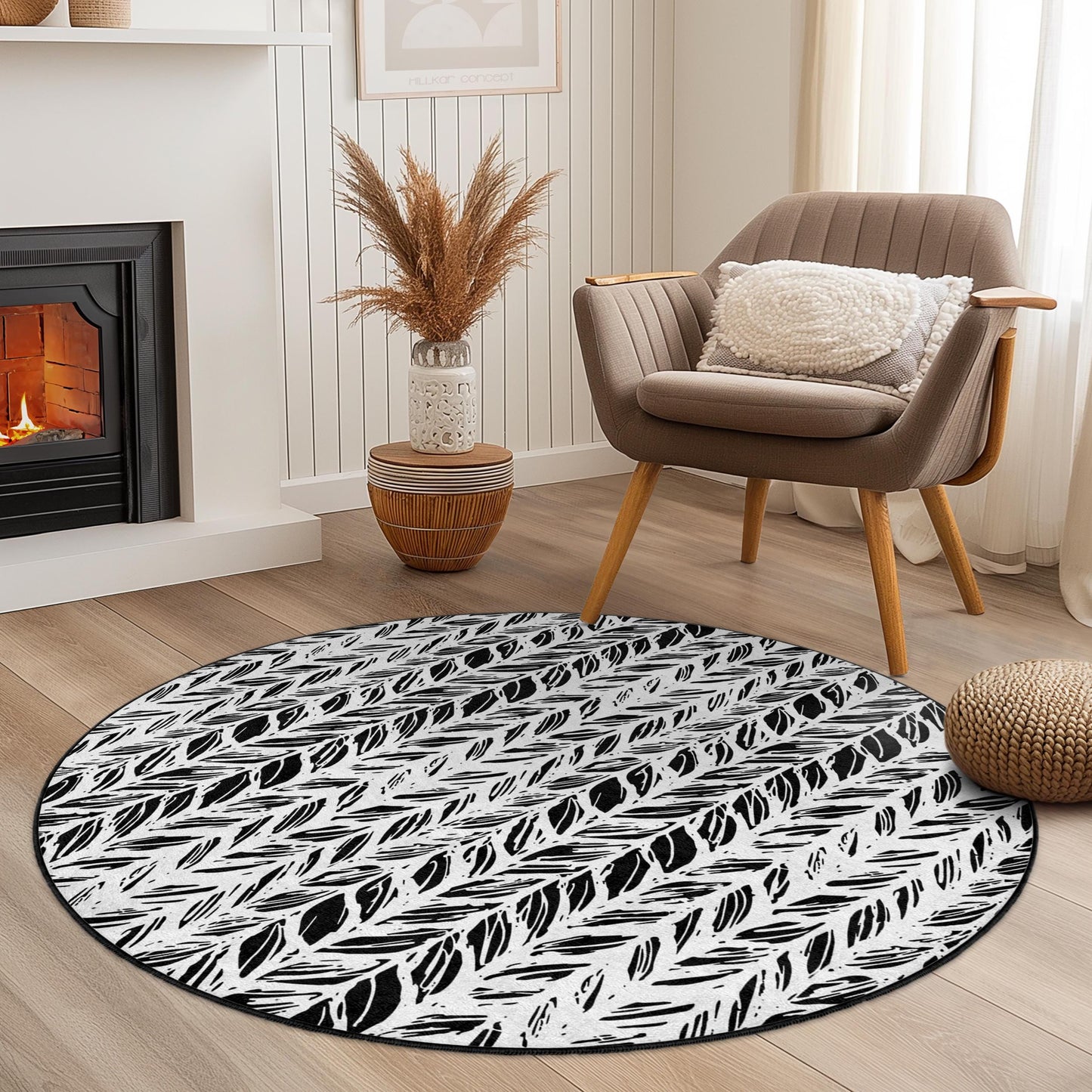 Runder Teppich mit Blattmuster, moderner runder Teppich fürs Wohnzimmer, Boho-Chic-Dekor, weicher runder Teppich für Zuhause, runde Matte für drinnen