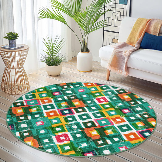 Colorful Geometric Round Area Rug, Decorative Round Rug, Modern Bohemian Style Rug, Living Room Carpet, Bedroom Floor Mat