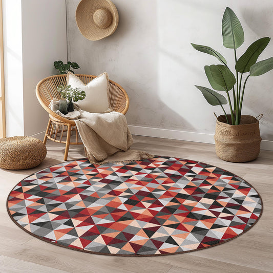 Geometric Pattern Round Area Rug, Modern Round Carpet, Contemporary Circle Rug for Home Decor, Unique Round Floor Mat