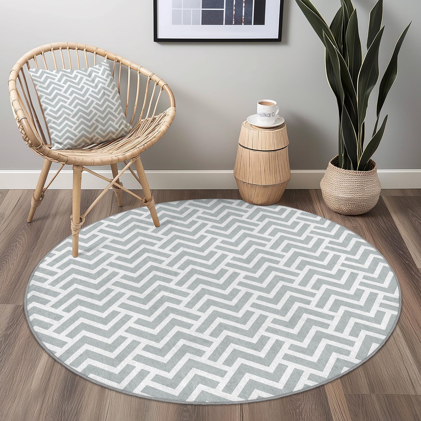 Runder Teppich mit Chevron-Muster, moderner runder Teppich fürs Wohnzimmer, stilvoller runder Teppich, weicher grauer runder Teppich, dekorativer runder Teppich