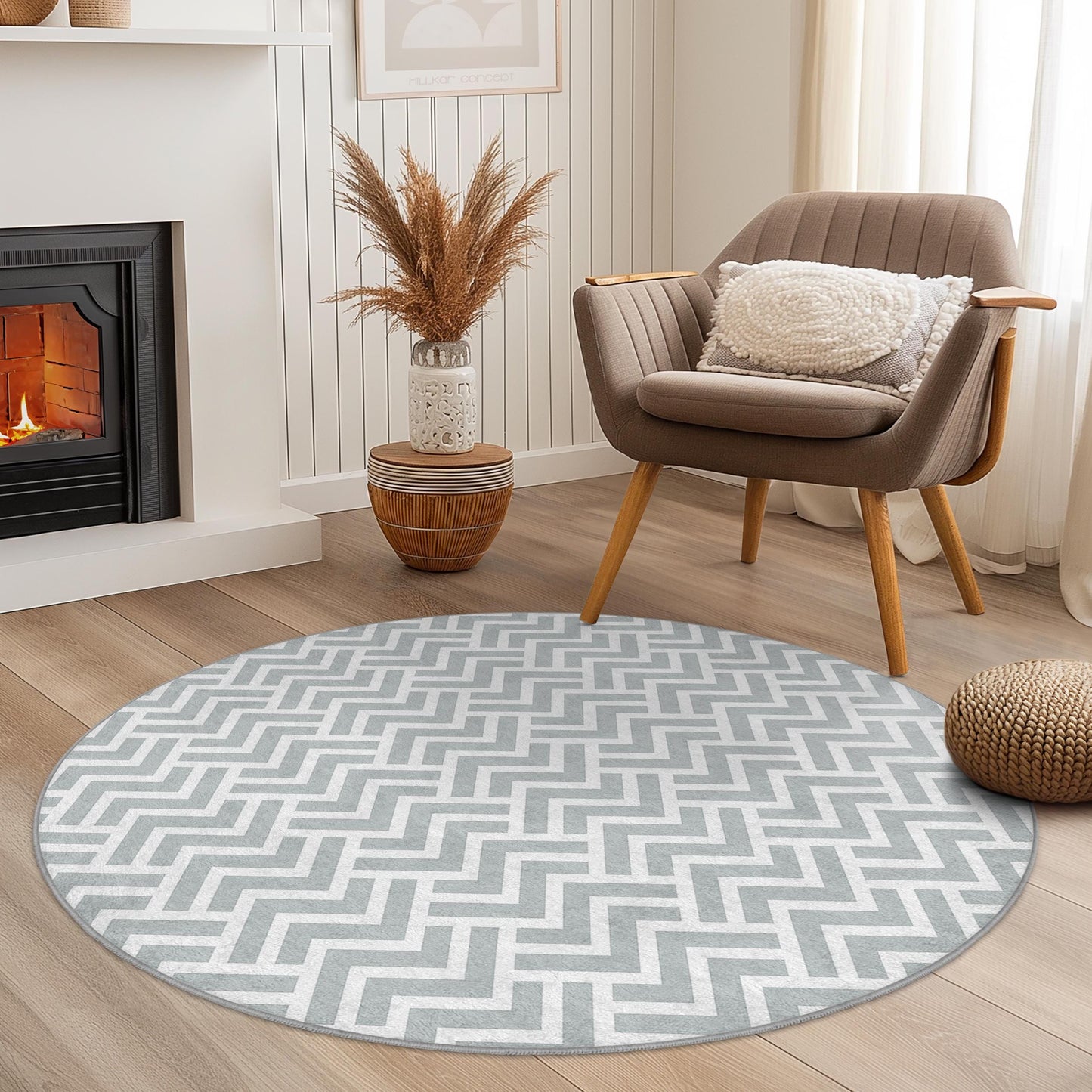 Runder Teppich mit Chevron-Muster, moderner runder Teppich fürs Wohnzimmer, stilvoller runder Teppich, weicher grauer runder Teppich, dekorativer runder Teppich