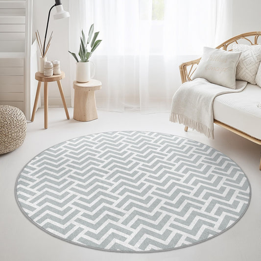 Chevron Pattern Round Area Rug, Modern Round Rug for Living Room, Stylish Round Carpet, Soft Grey Round Rug, Decorative Round Rug
