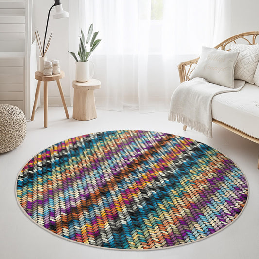 Colorful Striped Round Rug, Bohemian Style Area Rug, Soft Round Carpet for Living Room, Bedroom, Home Decor, Trendy Round Mat