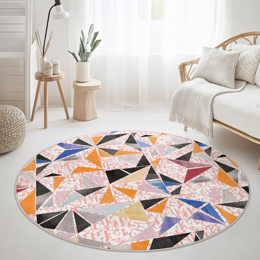 Geometric Pattern Round Rug, Colorful Abstract Area Rug, Modern Living Room Decor, Bohemian Style Round Carpet, Home Interior Design