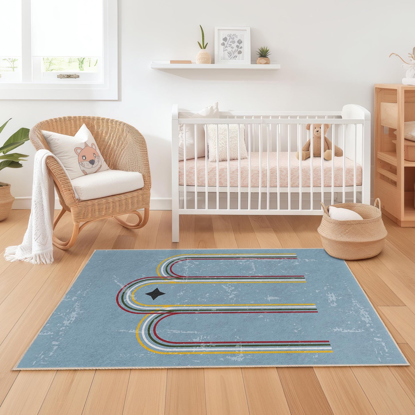 Bunter rechteckiger Kinderteppich mit Bogenmuster, Spielzimmerteppich, weicher Kinderzimmerteppich, Kinderzimmerdekoration, lustiger geometrischer Teppich
