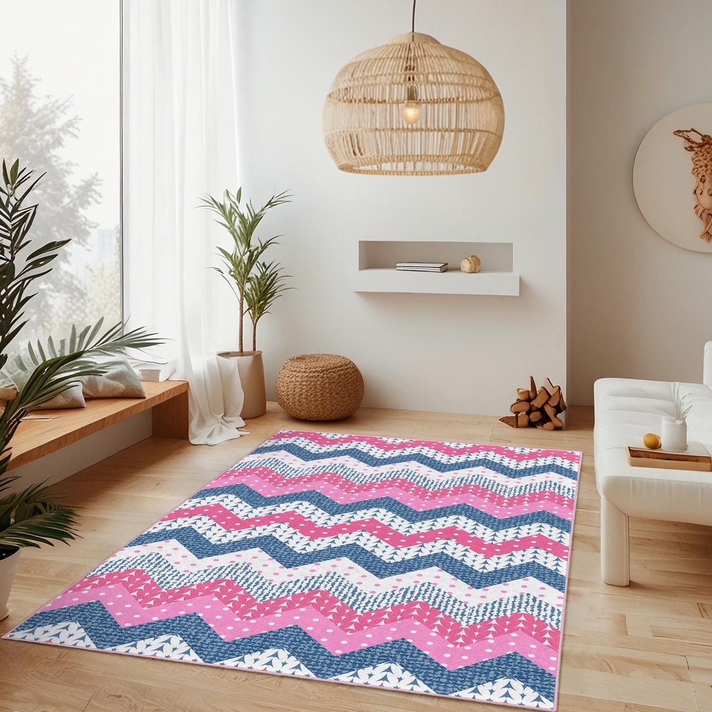 Rechteckiger Teppich mit Chevron-Muster, rosa-blaues Zickzack-Design, stilvoller Teppich für Wohn- oder Schlafzimmer, moderne Wohndekoration