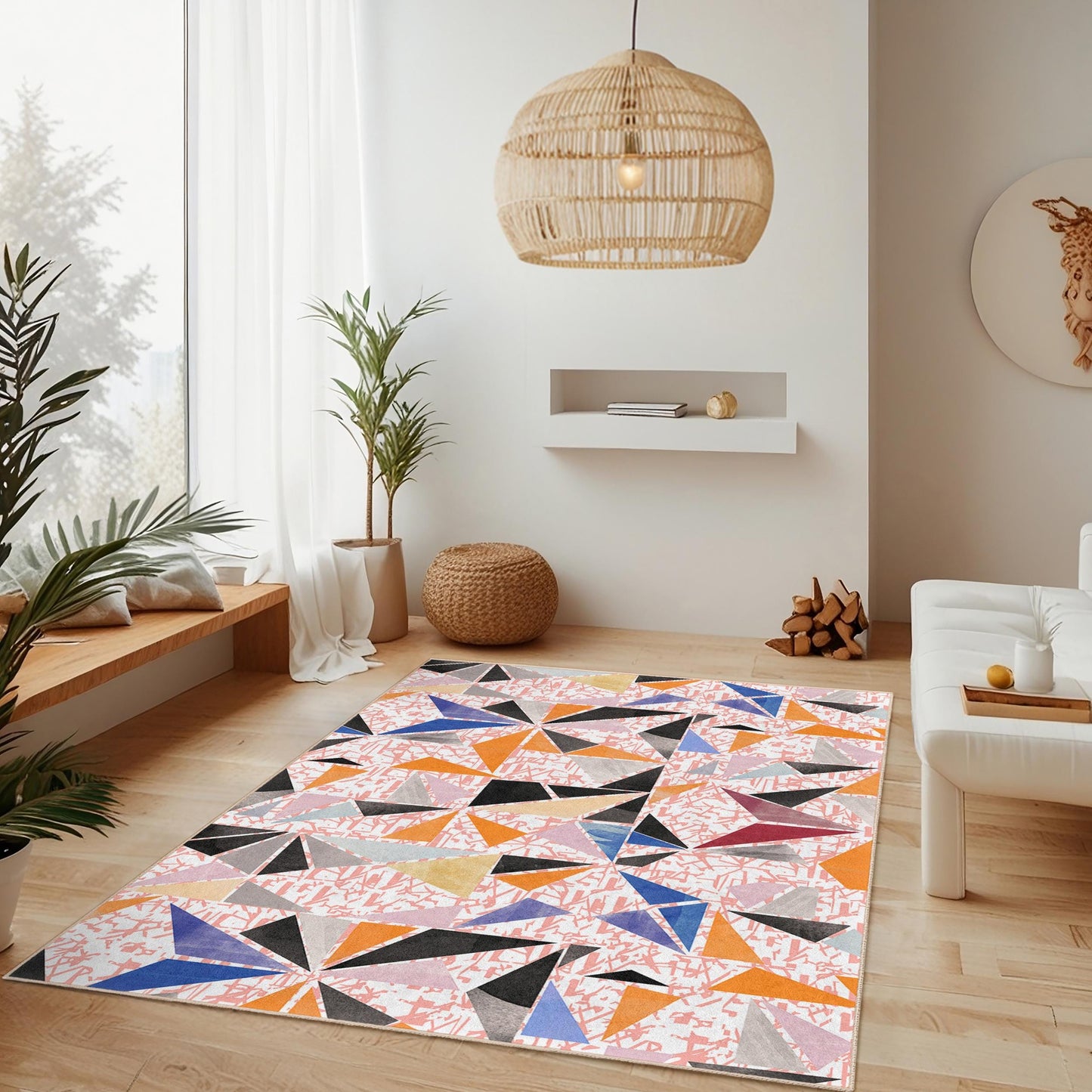 Rechteckiger Teppich mit geometrischem Muster, moderner abstrakter Designteppich, Wohnteppich, Wohnzimmerteppich, stilvolle Fußmatte