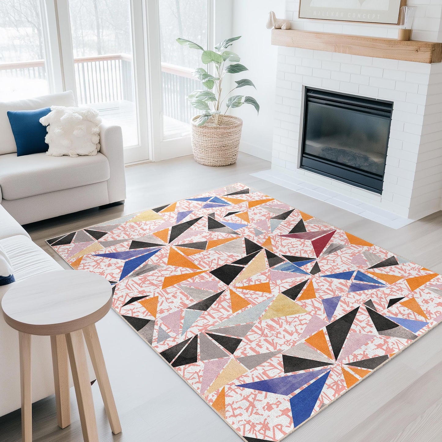 Rechteckiger Teppich mit geometrischem Muster, moderner abstrakter Designteppich, Wohnteppich, Wohnzimmerteppich, stilvolle Fußmatte