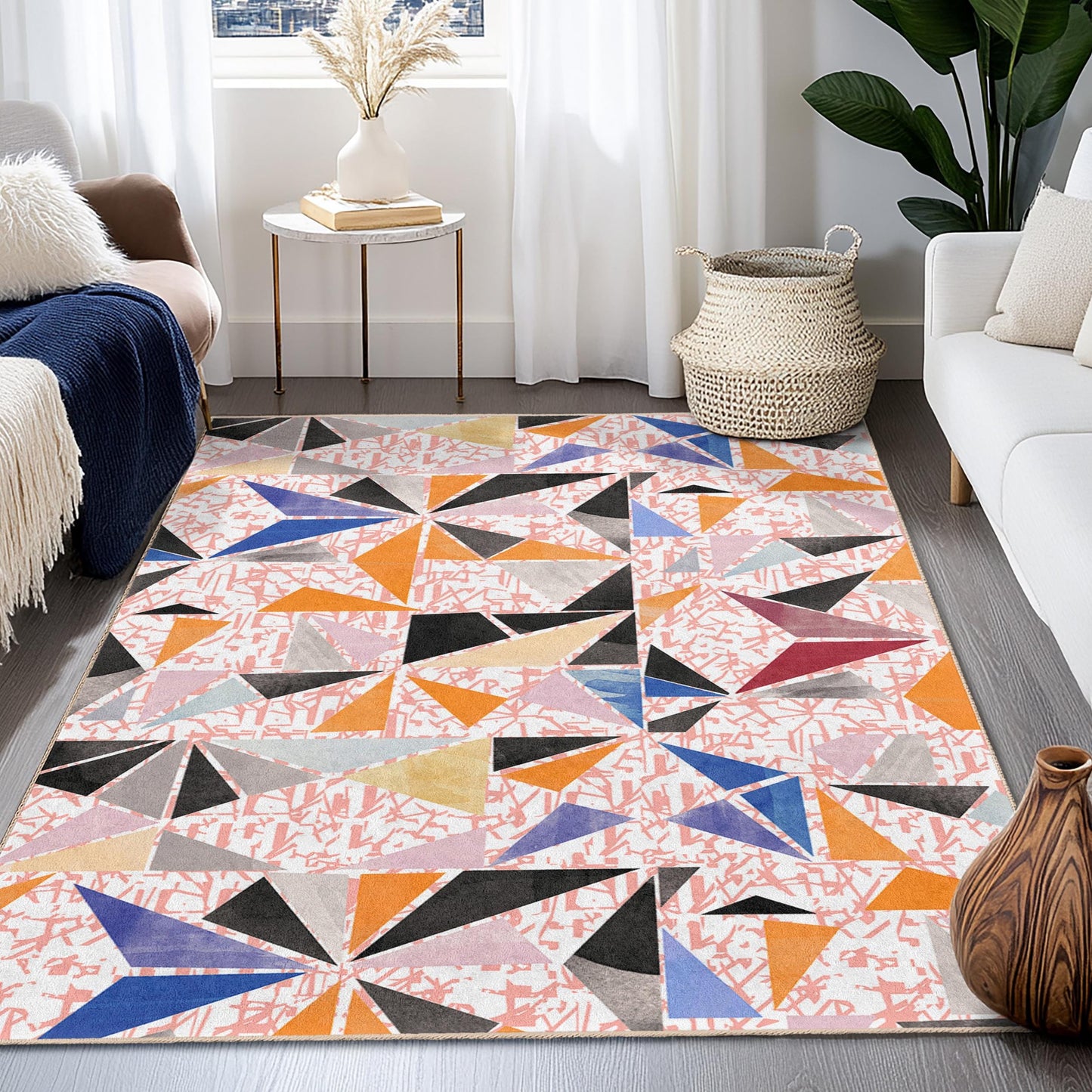 Rechteckiger Teppich mit geometrischem Muster, moderner abstrakter Designteppich, Wohnteppich, Wohnzimmerteppich, stilvolle Fußmatte
