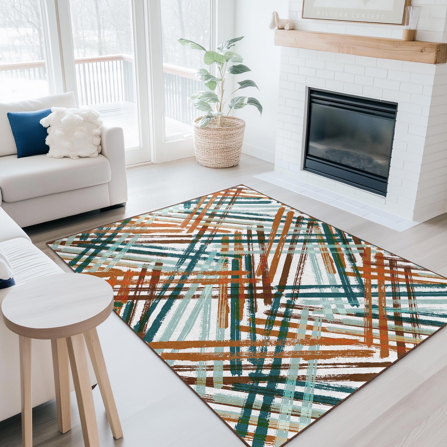Rechteckiger Teppich mit abstraktem geometrischem Muster, moderner Kunstteppich für das Wohnzimmer, Boho-Dekor, stilvoller Heimteppich