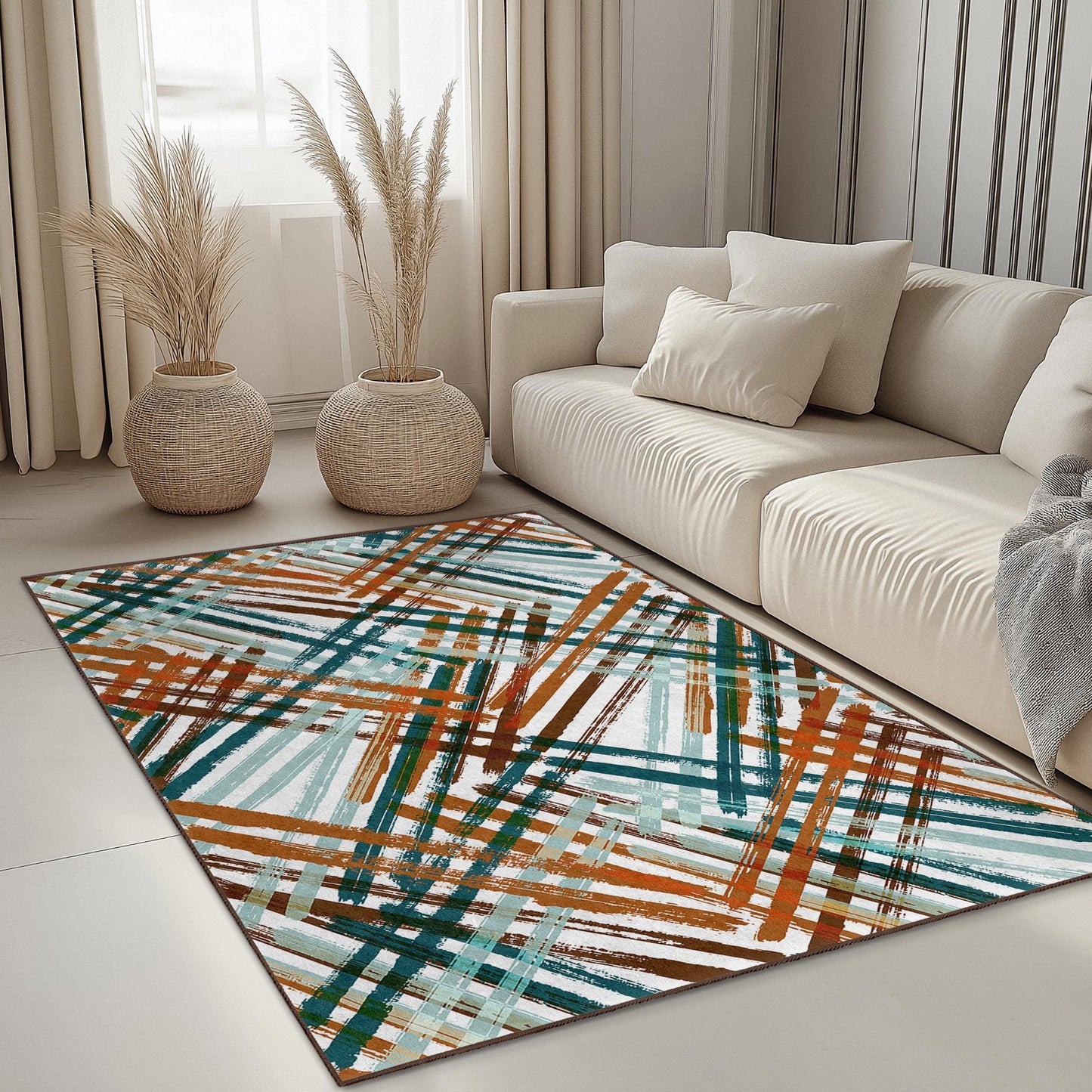 Rechteckiger Teppich mit abstraktem geometrischem Muster, moderner Kunstteppich für das Wohnzimmer, Boho-Dekor, stilvoller Heimteppich
