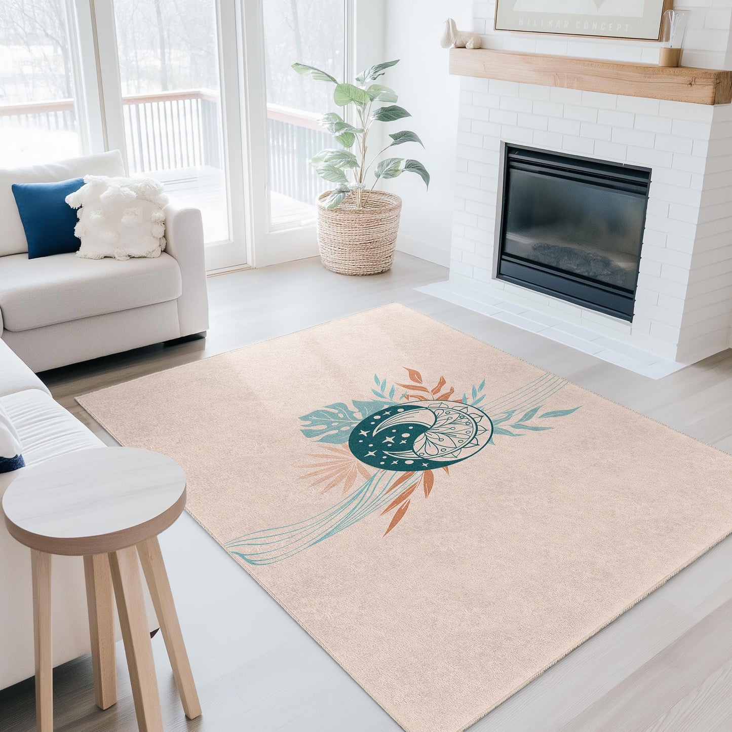 Rechteckiger Boho-Chic-Teppich mit Blumenmuster, modernes Wohnaccessoire, Wohnzimmerteppich, Schlafzimmerteppich, stilvolles Wohnaccessoire