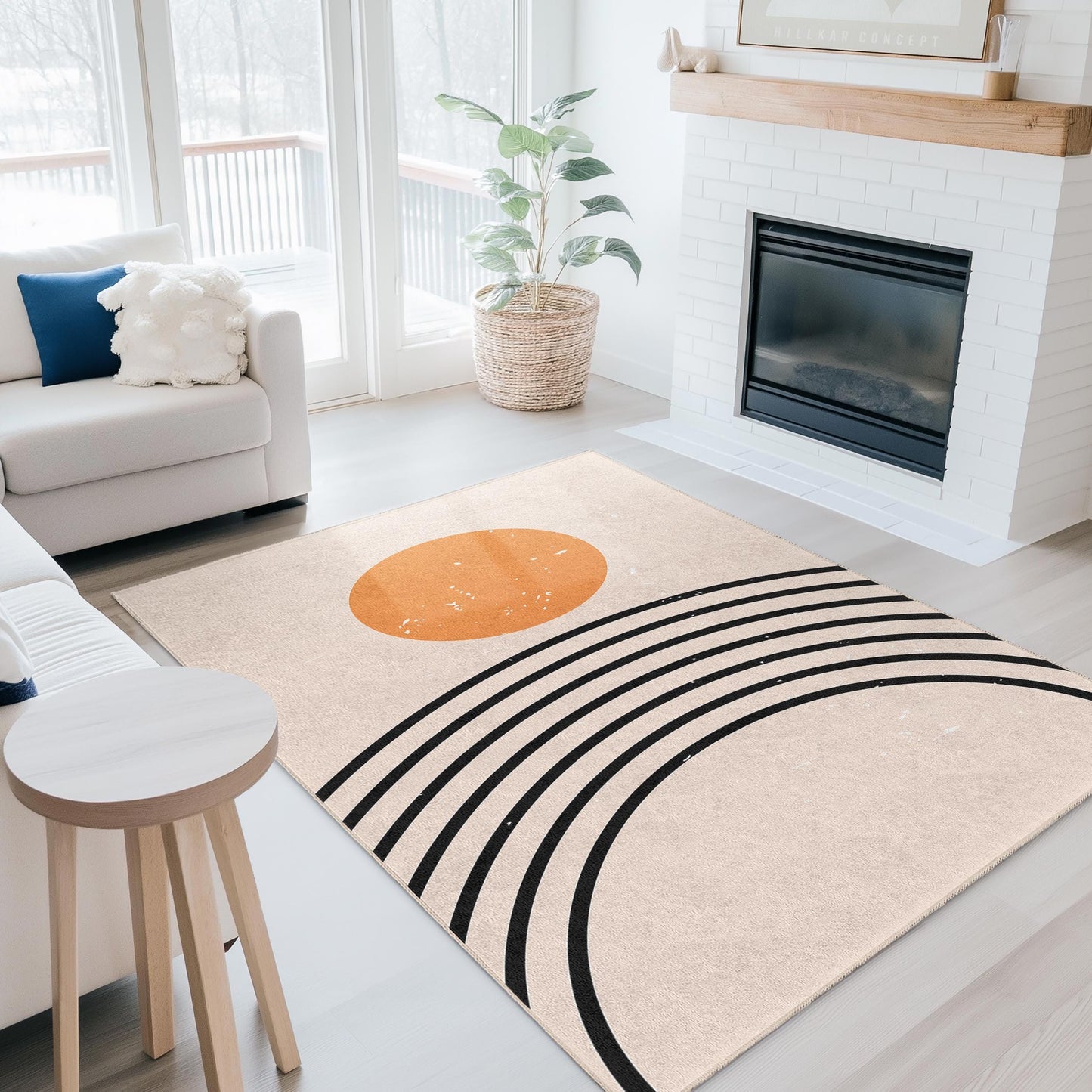 Minimalistischer Teppich „Sonnenuntergangsregenbogen“, moderner geometrischer rechteckiger Teppich, stilvoller Wohnzimmerteppich, weiche dekorative Bodenmatte