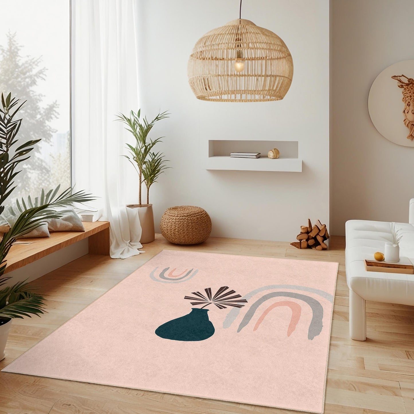 Stilvoller rechteckiger Teppich mit abstraktem Vasenmuster, moderne Wohndekoration, Boho-Chic-Teppich, Wohnzimmerteppich, vielseitige Bodenmatte