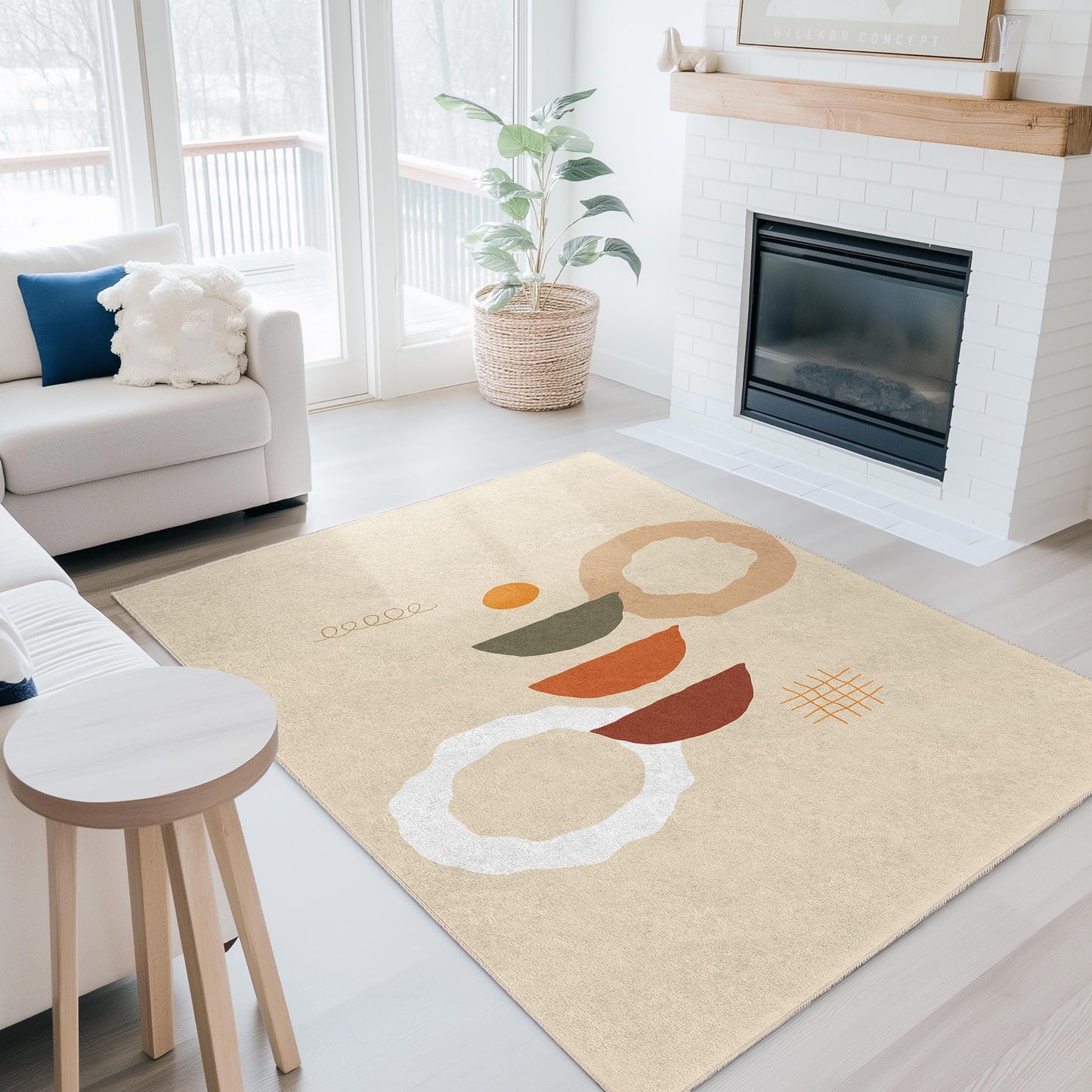 Abstrakter geometrischer rechteckiger Teppich, moderner Boho-Stil, Wohnzimmerdeko, trendiger Heimteppich, stilvolle Fußmatte