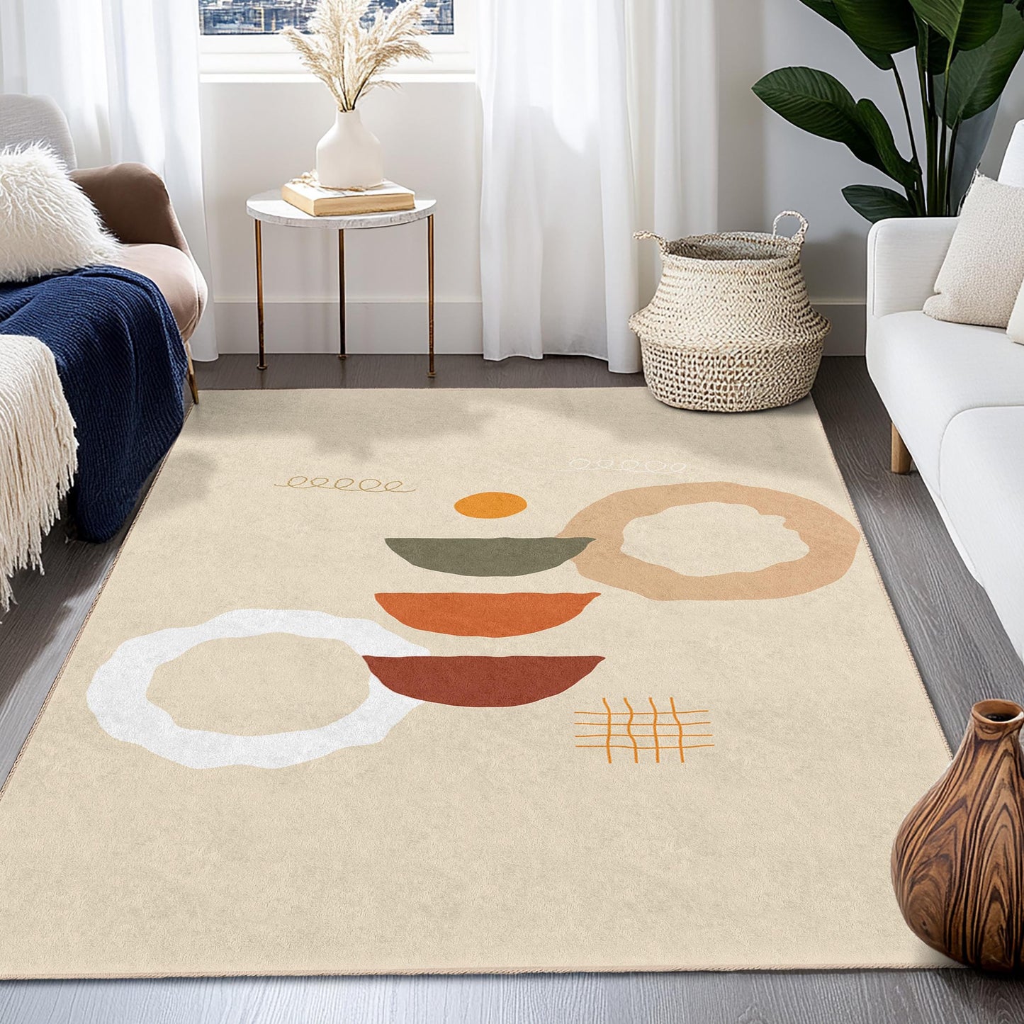 Abstrakter geometrischer rechteckiger Teppich, moderner Boho-Stil, Wohnzimmerdeko, trendiger Heimteppich, stilvolle Fußmatte