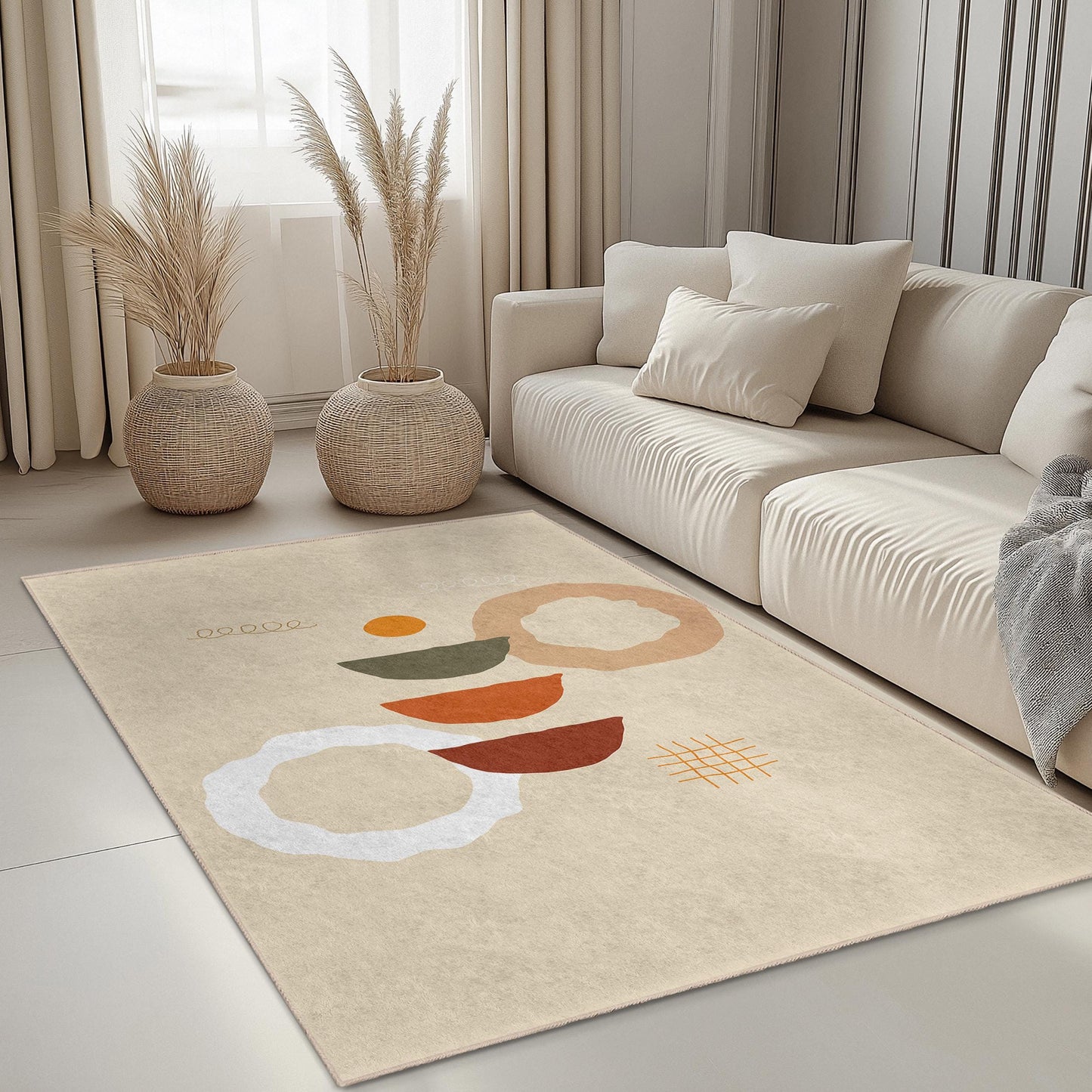 Abstrakter geometrischer rechteckiger Teppich, moderner Boho-Stil, Wohnzimmerdeko, trendiger Heimteppich, stilvolle Fußmatte