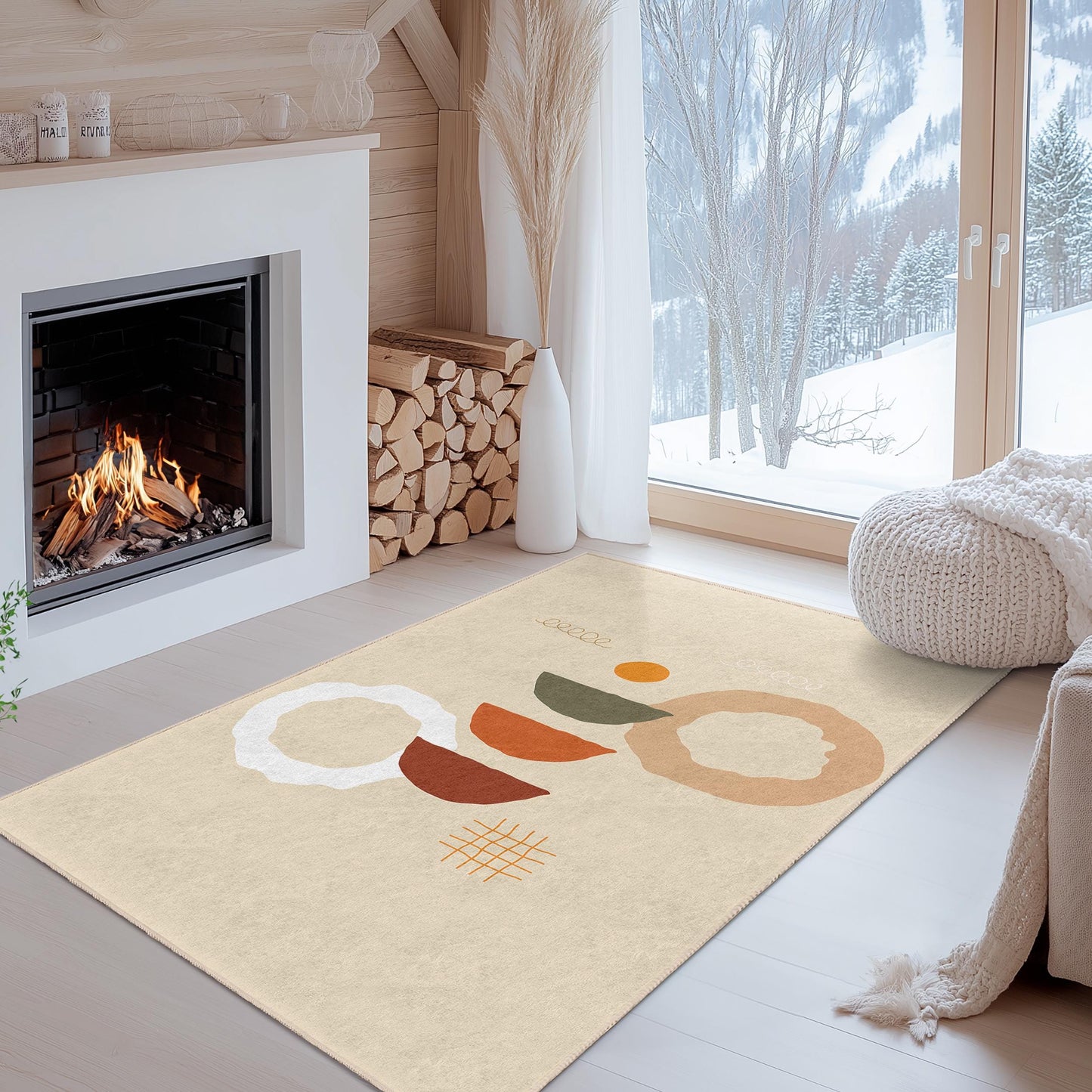Abstrakter geometrischer rechteckiger Teppich, moderner Boho-Stil, Wohnzimmerdeko, trendiger Heimteppich, stilvolle Fußmatte
