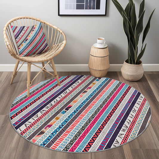 Colorful Geometric Pattern Round Area Rug, Boho Chic Home Decor, Soft Round Carpet for Living Room, Dining Room, Bedroom