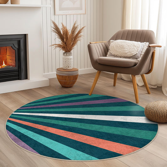 Colorful Geometric Round Rug, Modern Circular Area Rug, Bohemian Decor, Stylish Living Room Rug, Home Decoration, Unique Round Carpet