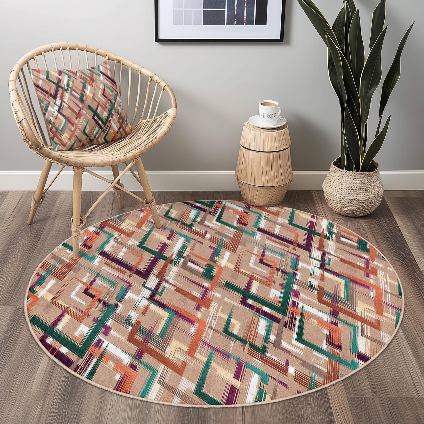 Runder Teppich mit geometrischem Muster, moderner runder Teppich, stilvoller runder Teppich für das Wohnzimmer, Wohnteppich, weicher runder Teppich