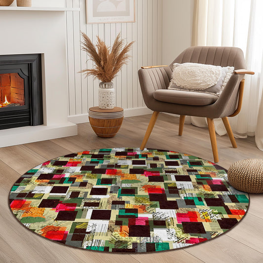 Colorful Geometric Round Area Rug, Modern Circular Rug for Living Room, Bohemian Style Home Decor, Unique Round Carpet
