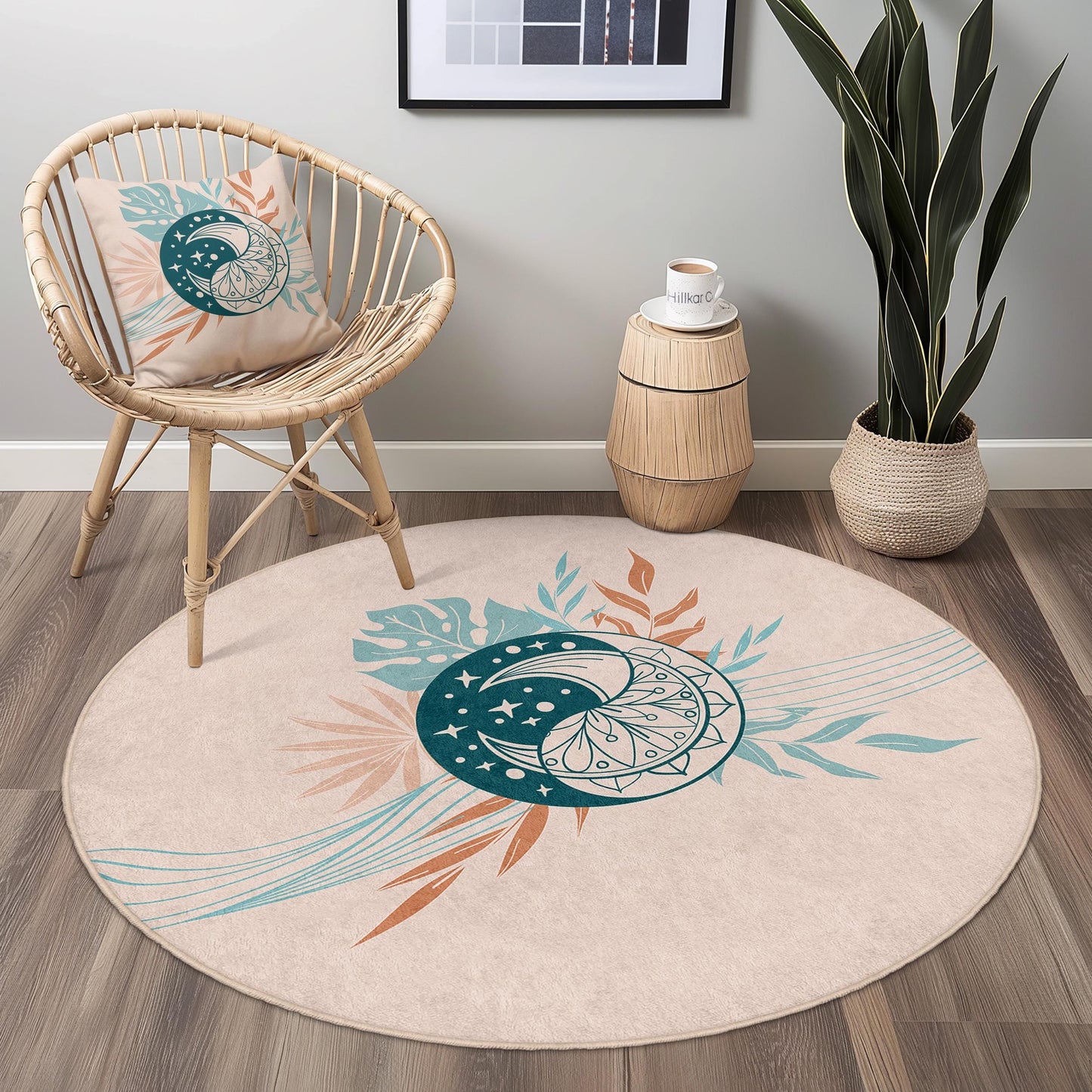 Runder Boho-Teppich, Blumenmuster-Kreisteppich, weicher Dekoteppich, Wohnzimmerteppich, moderne Wohndekoration, runde Fußmatte