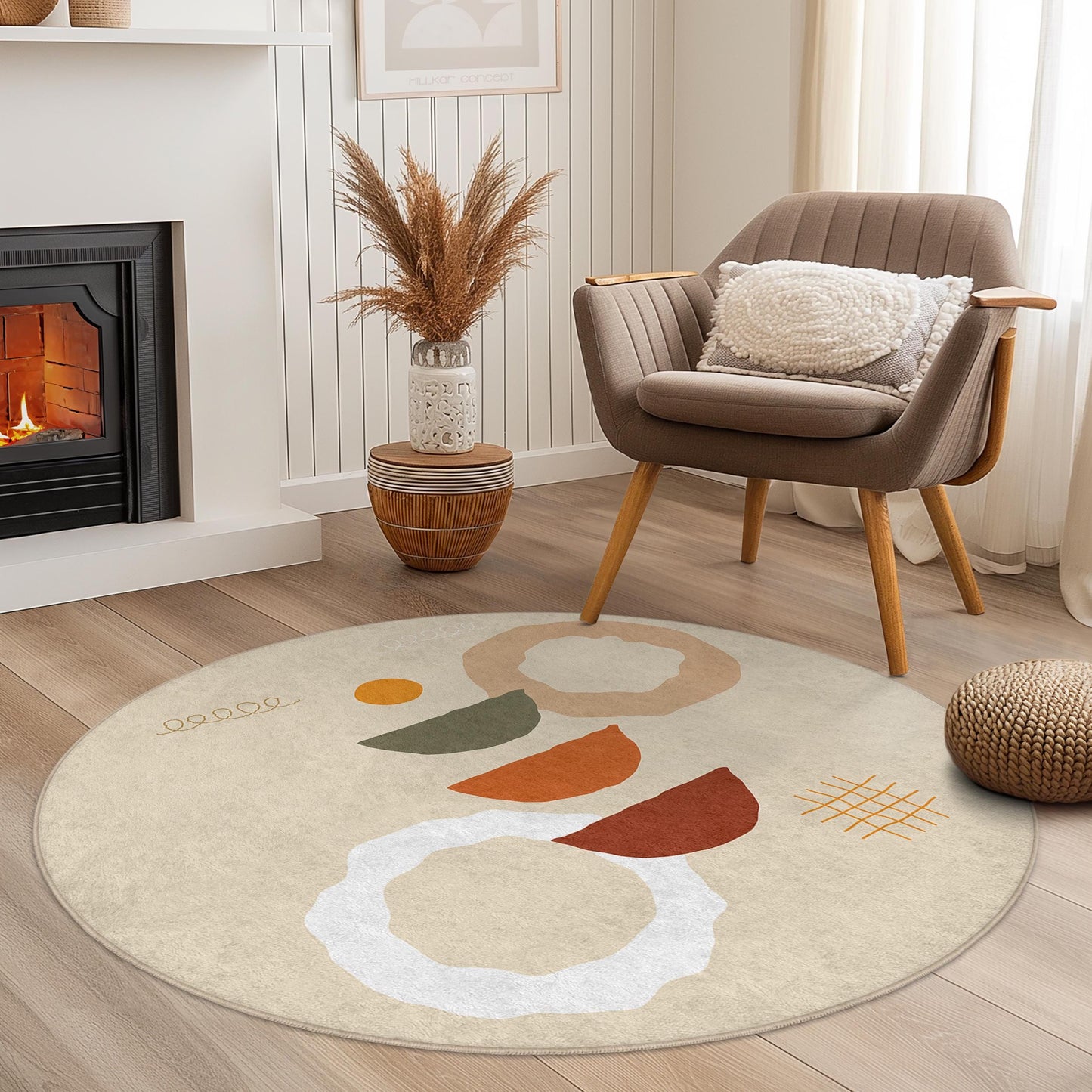 Runder Boho-Chic-Teppich, abstrakt gemusterter Kreisteppich, moderne Wohndekoration, Wohnzimmerteppich, weiche runde Fußmatte