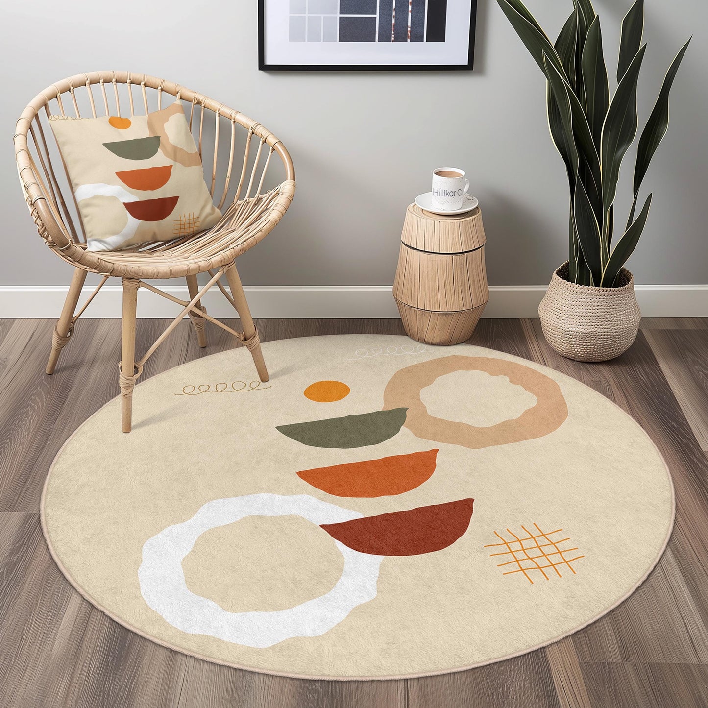 Runder Boho-Chic-Teppich, abstrakt gemusterter Kreisteppich, moderne Wohndekoration, Wohnzimmerteppich, weiche runde Fußmatte