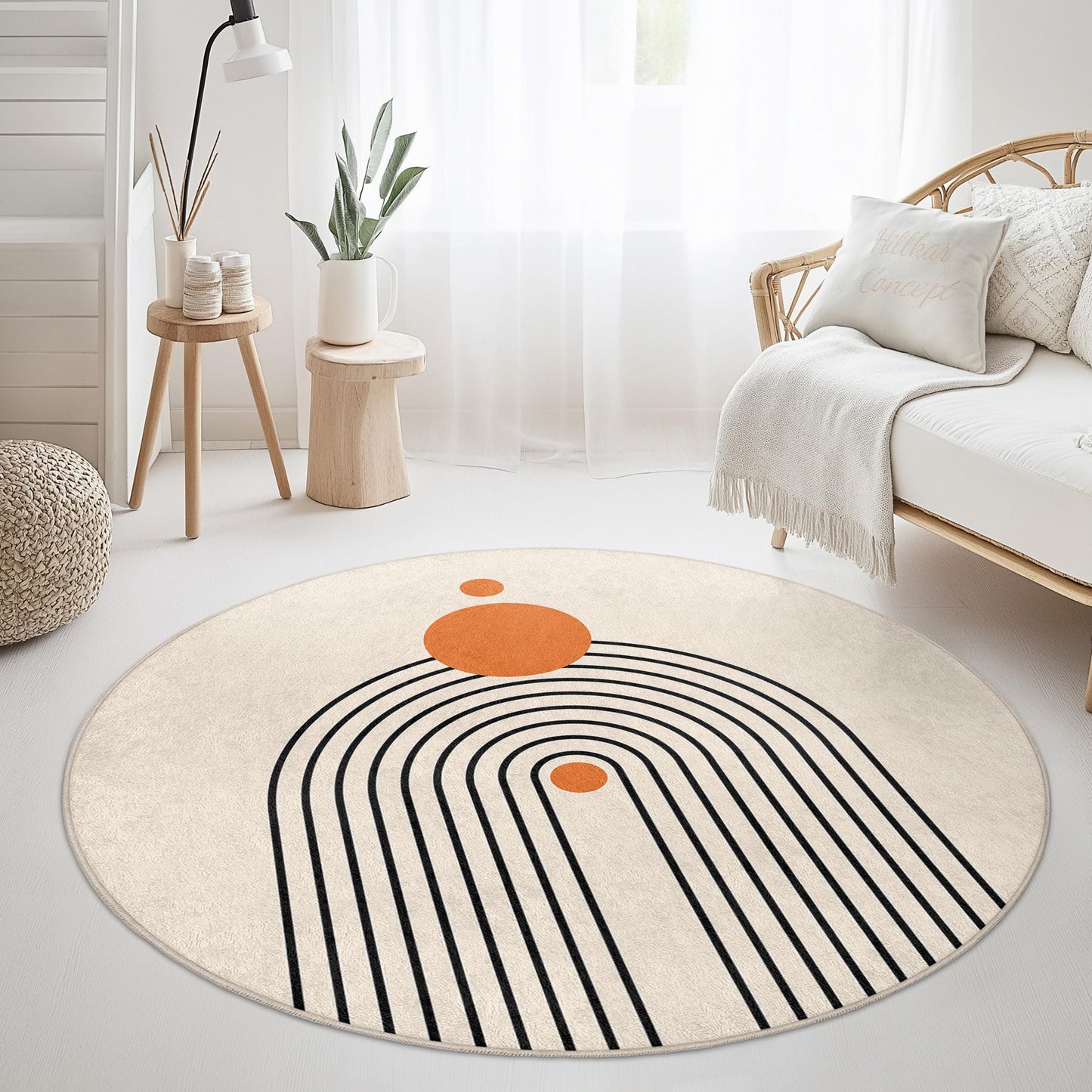 Moderner runder Teppich, abstraktes Kreisdesign, runder Teppich im Ethno-Stil, dekorative Fußmatte für Wohnzimmer, Schlafzimmer und Büro