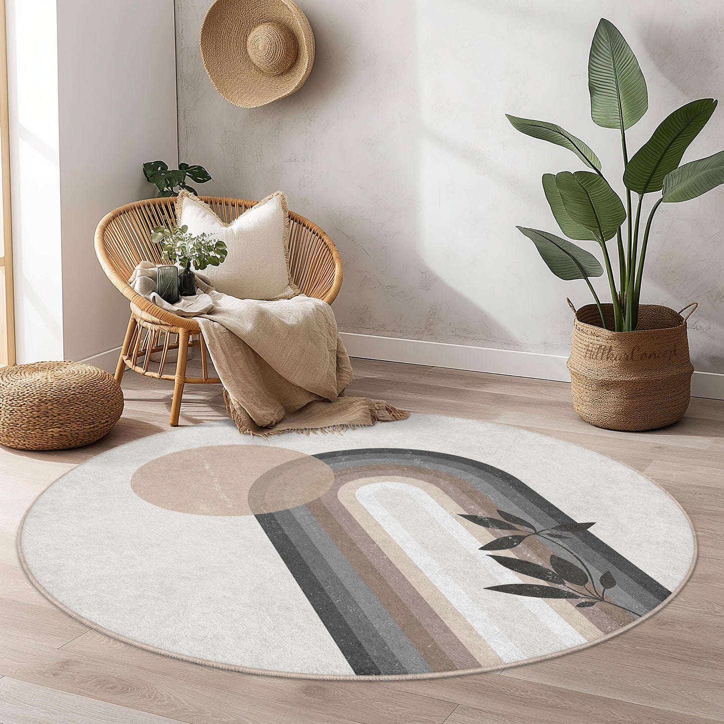 Runder Teppich „Regenbogenbogen“, moderner runder Teppich, Boho-Chic-Wohndeko, Wohnzimmerteppich, stilvoller runder Teppich, einzigartige Fußmatte