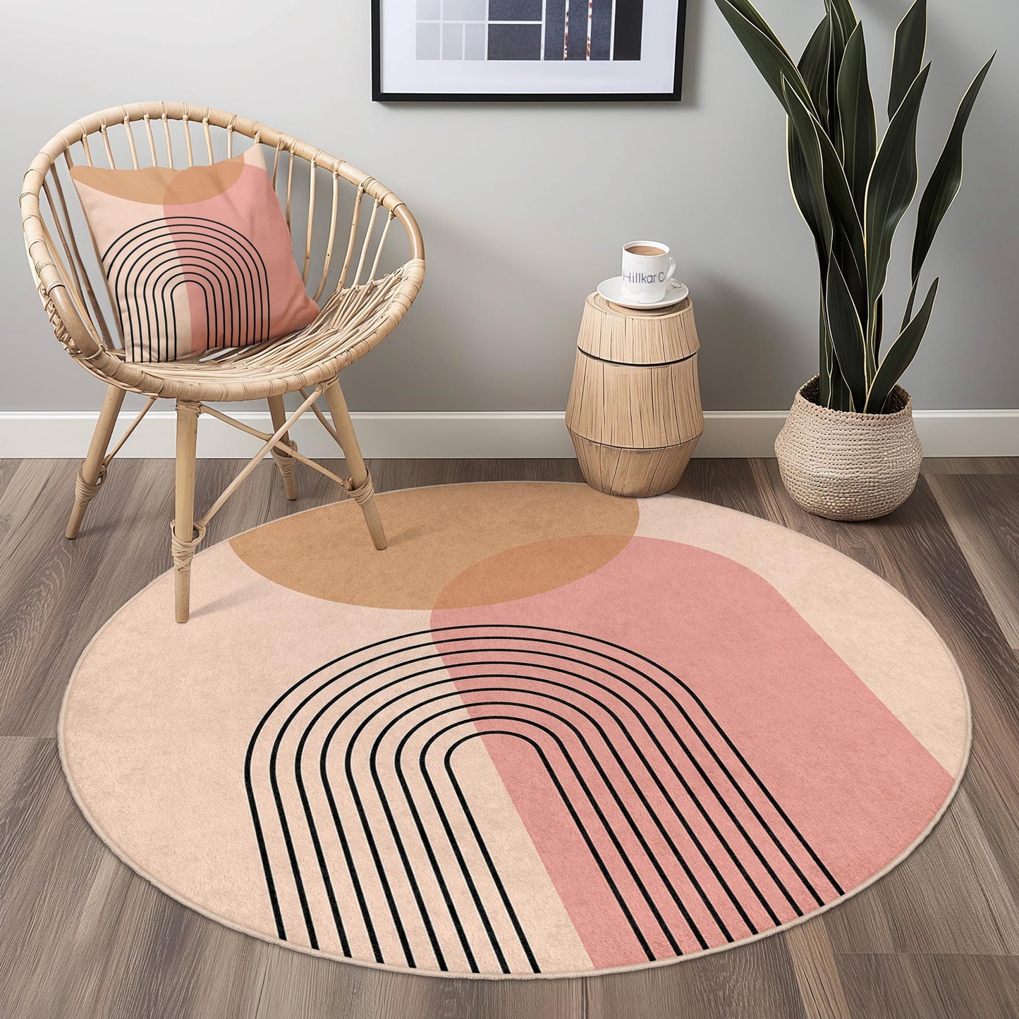 Minimalistischer Regenbogen-Rundteppich, moderner abstrakter Kreisteppich, gemütlicher Wohnzimmerteppich, Boho-Dekor, runde Fußmatte