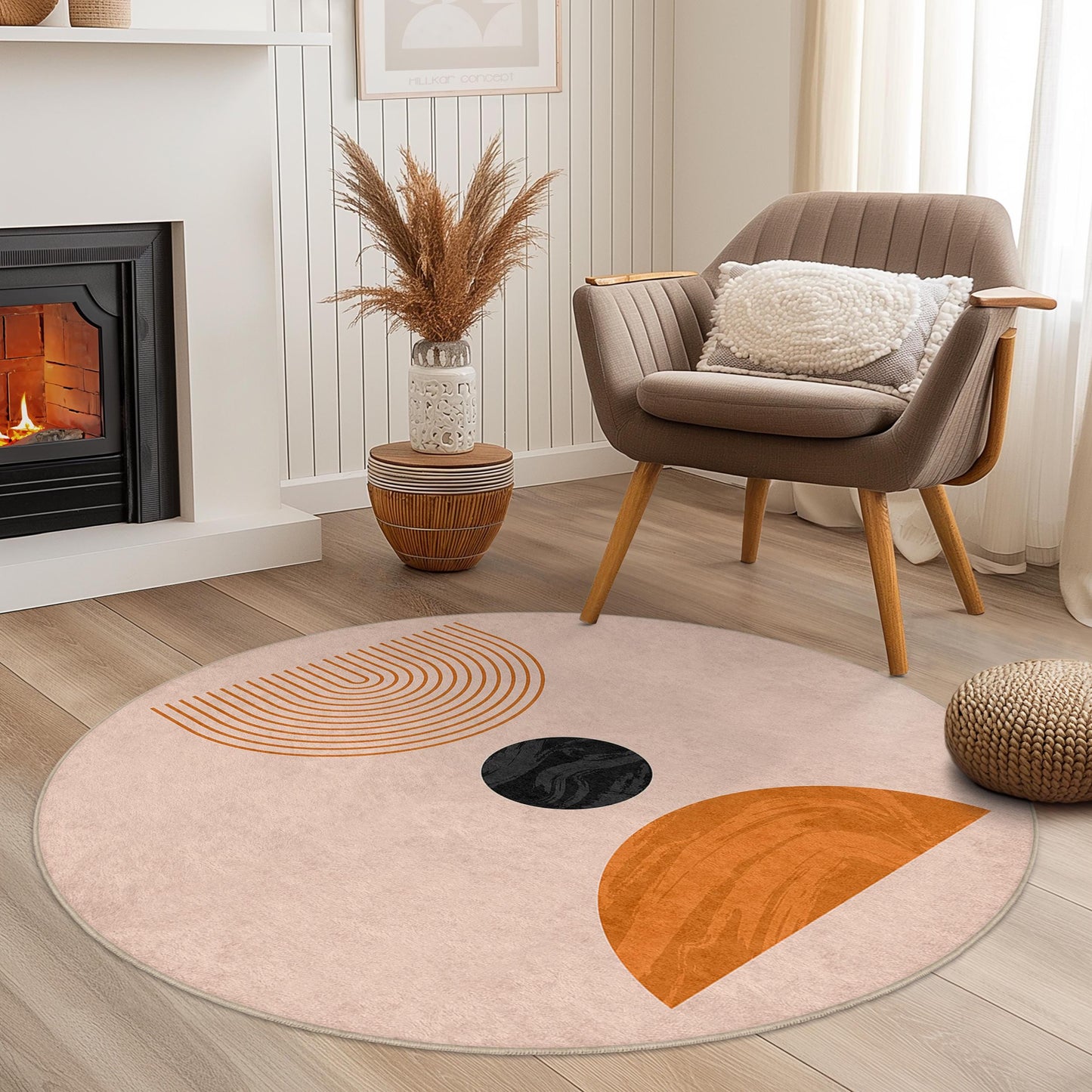 Geometrischer runder Teppich, moderner runder Teppich für die Wohneinrichtung, stilvoller runder Teppich, einzigartiges Design für Wohnzimmer, Schlafzimmer, Büro