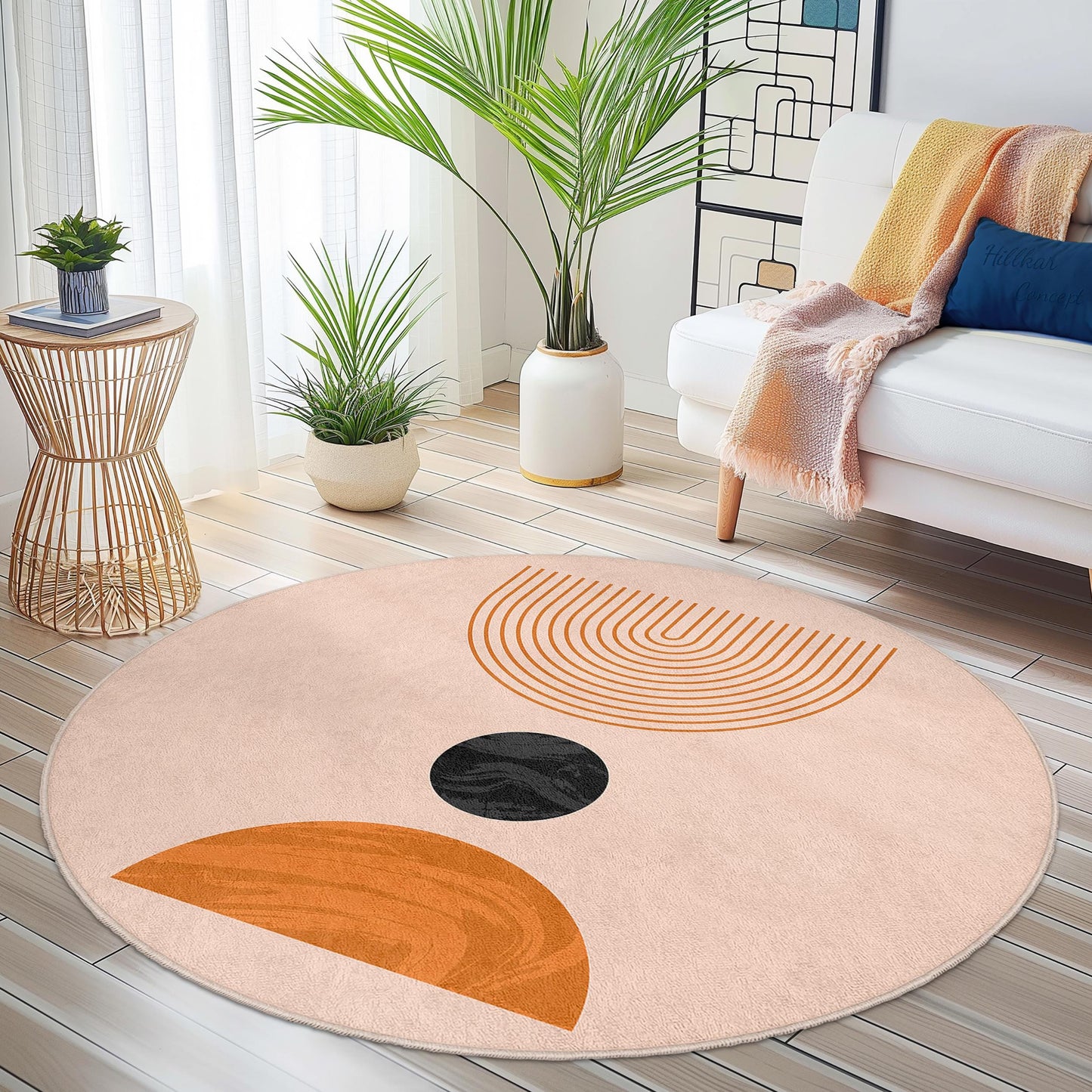 Geometrischer runder Teppich, moderner runder Teppich für die Wohneinrichtung, stilvoller runder Teppich, einzigartiges Design für Wohnzimmer, Schlafzimmer, Büro