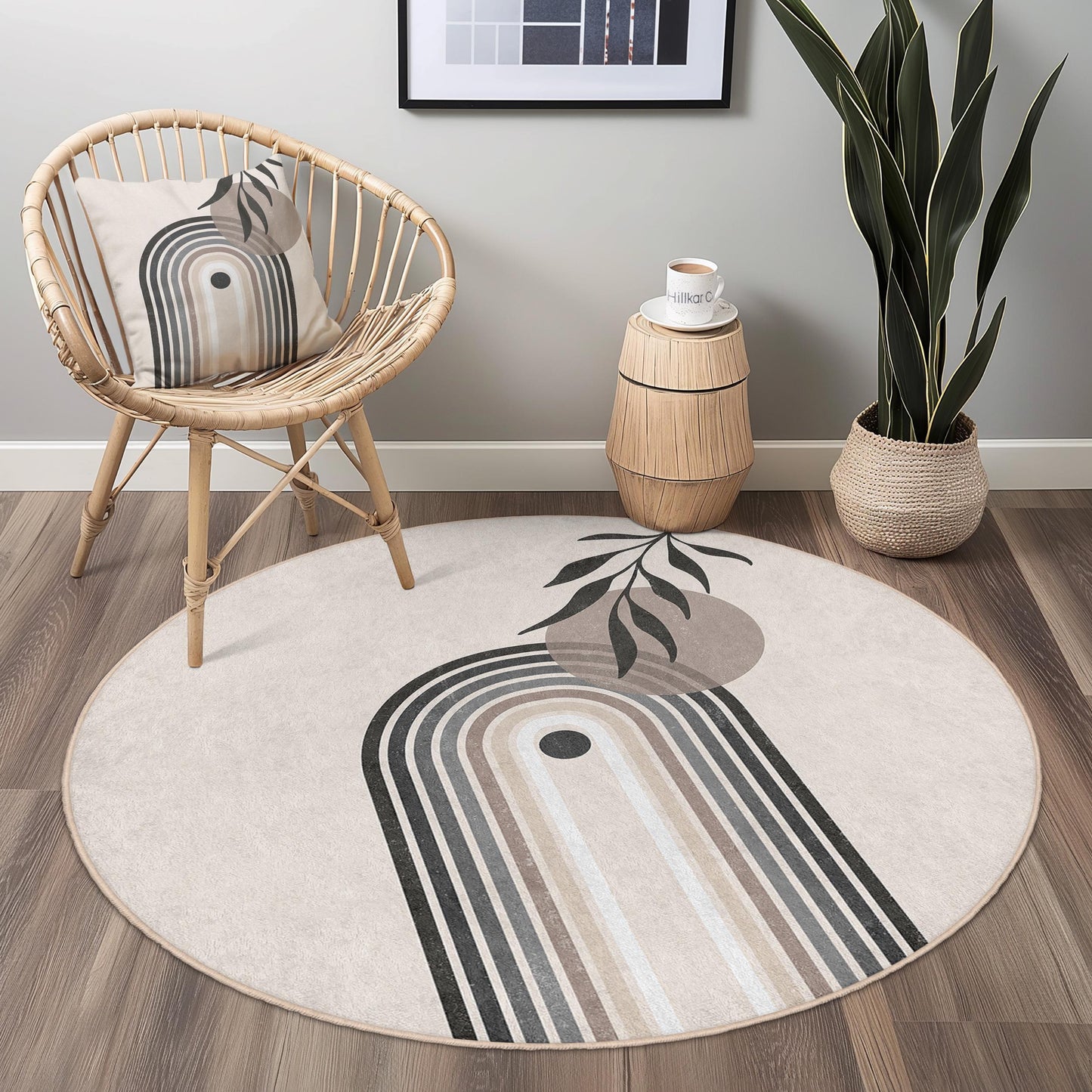 Eleganter runder Teppich, moderner Teppich mit Blattmuster, runder Wohnzimmerteppich, Boho-Dekor, weicher Indoor-Teppich