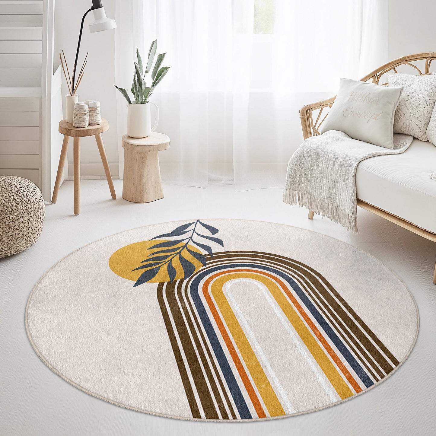 Runder Teppich mit Regenbogenbogen, moderner runder Teppich, dekorativer runder Teppich, Boho-Chic-Wohnzimmerteppich
